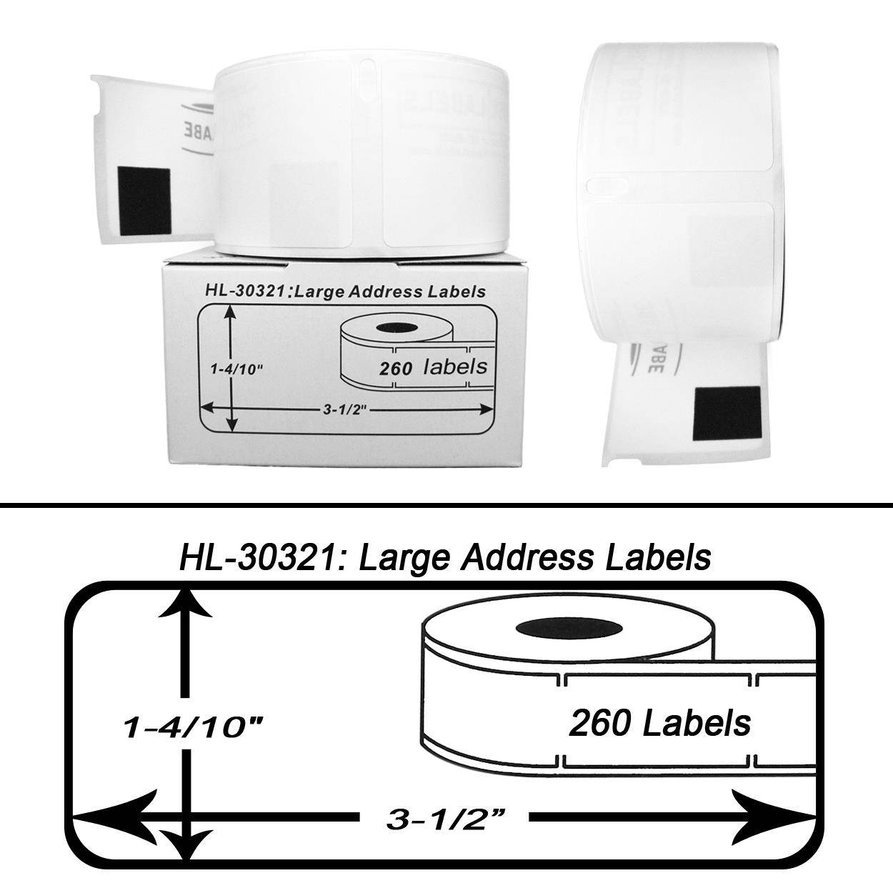 DYMO-Compatible 30321 Large Address Labels (1.4" x 3.5") -- BPA Free! (100 Rolls; 260 Labels per Roll)