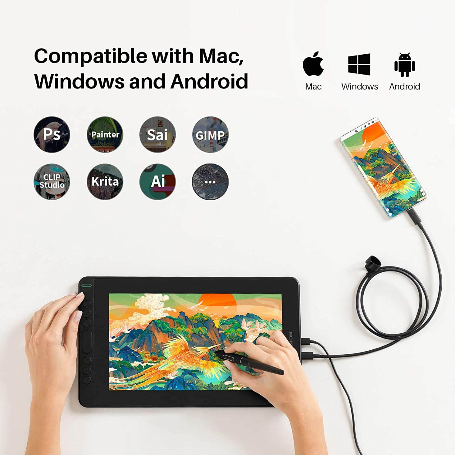 2021 HUION KAMVAS 12 Full Laminated Graphics Drawing Tablet with Screen Android Support Battery-Free Stylus Tilt 8 Press Keys