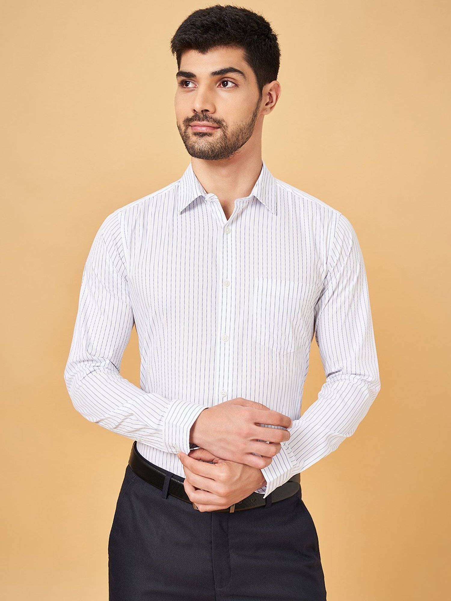 Byford By Pantaloons White Slim Fit Striped Shirt
