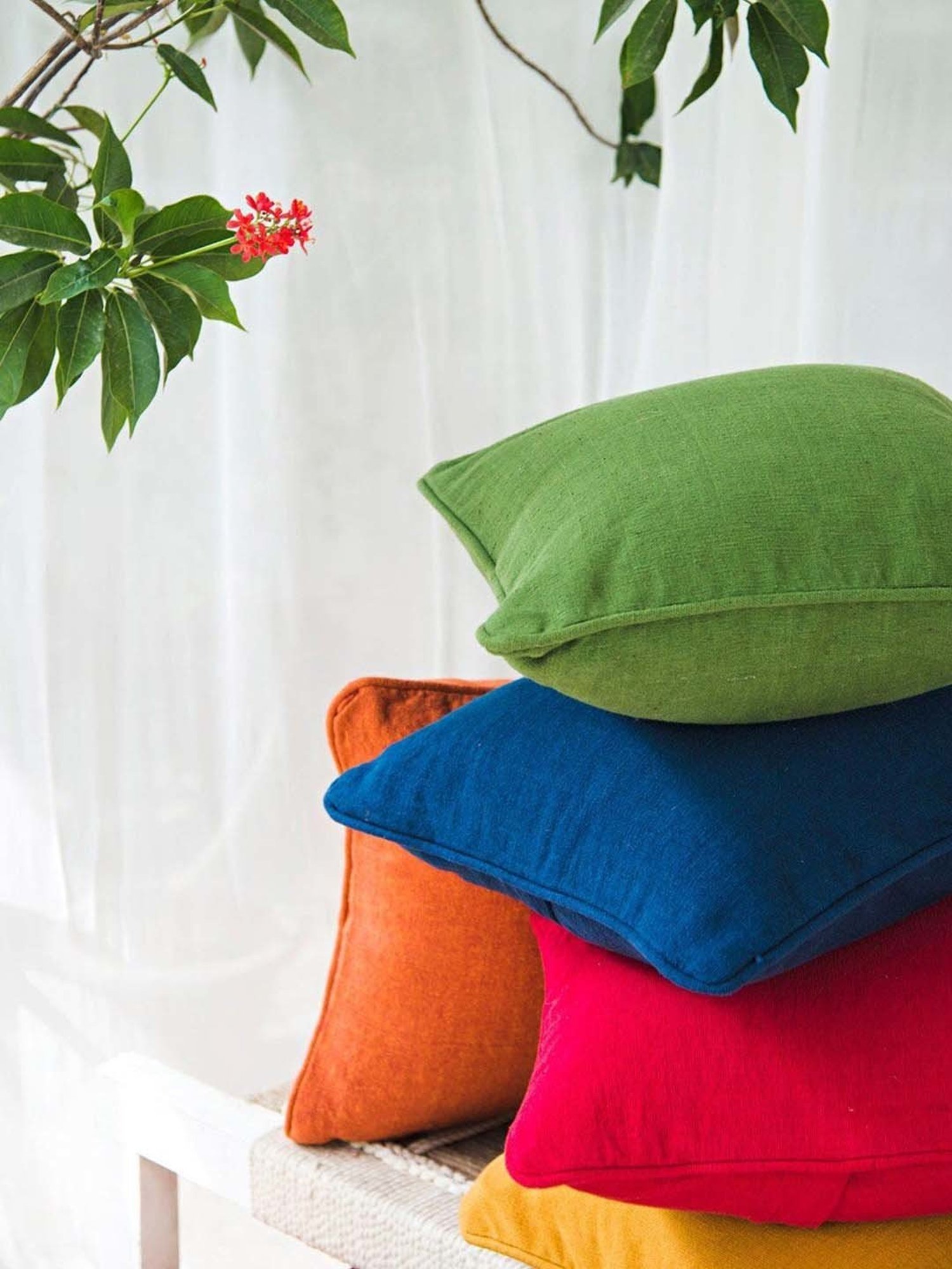 Fabindia Deepali Red Cotton Cushion Cover