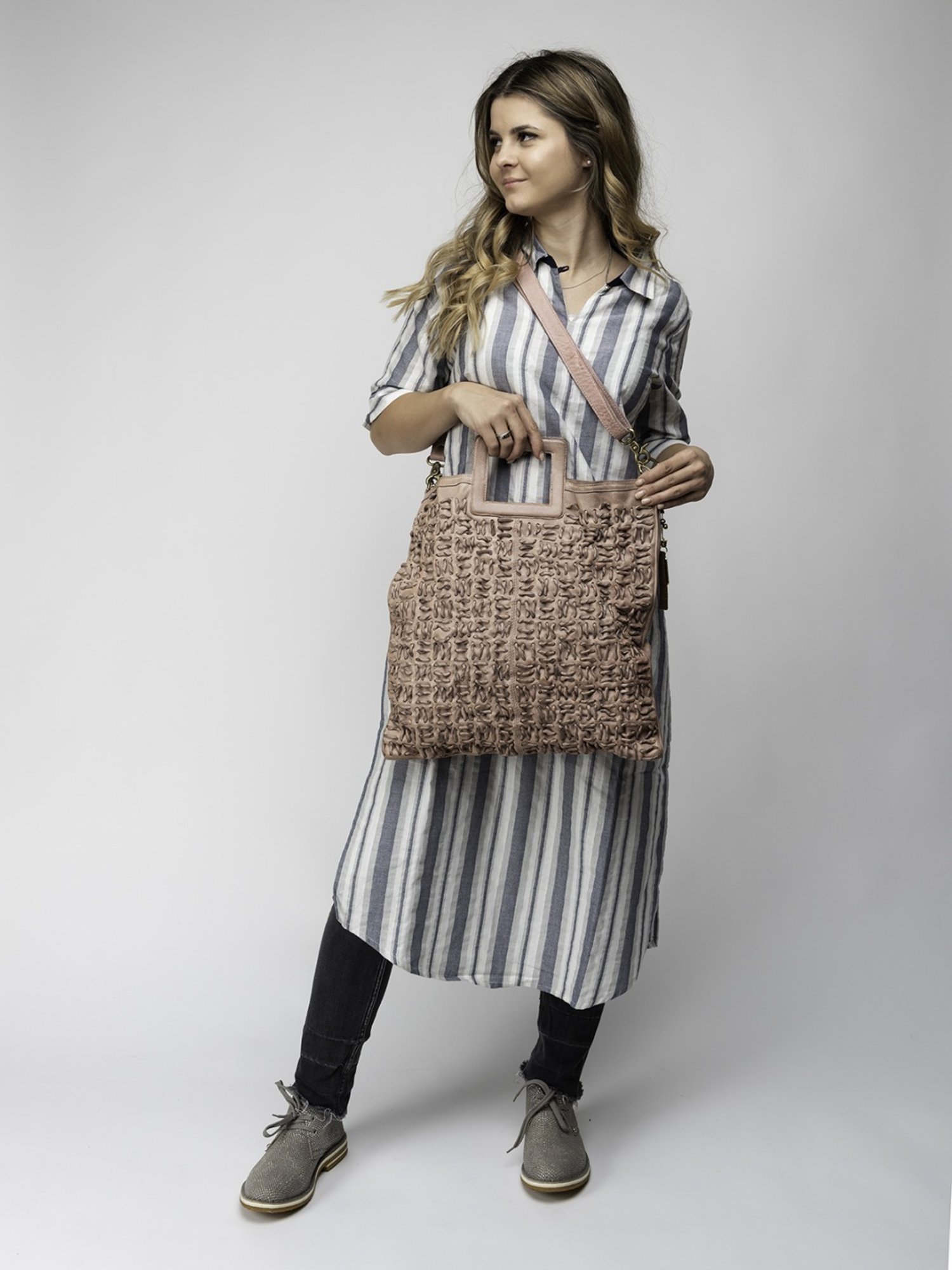 Art N Vintage Esther Blush Pink Leather Textured Large Handbag