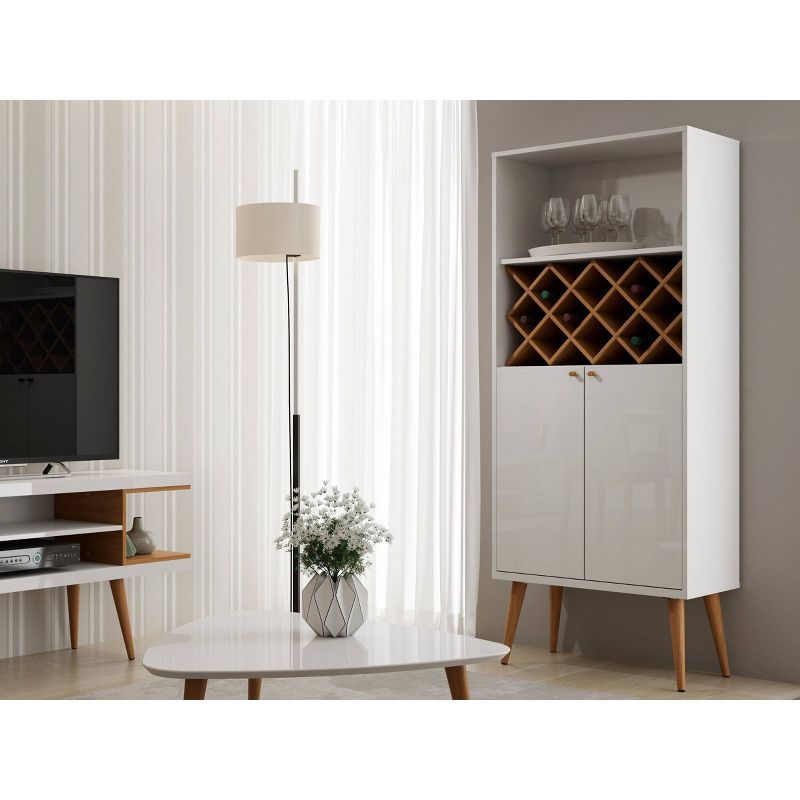 Utopia 10 Bottles Wine Rack China Storage Closet with 4 Shelves Maple Cream/Gloss White - Manhattan Comfort