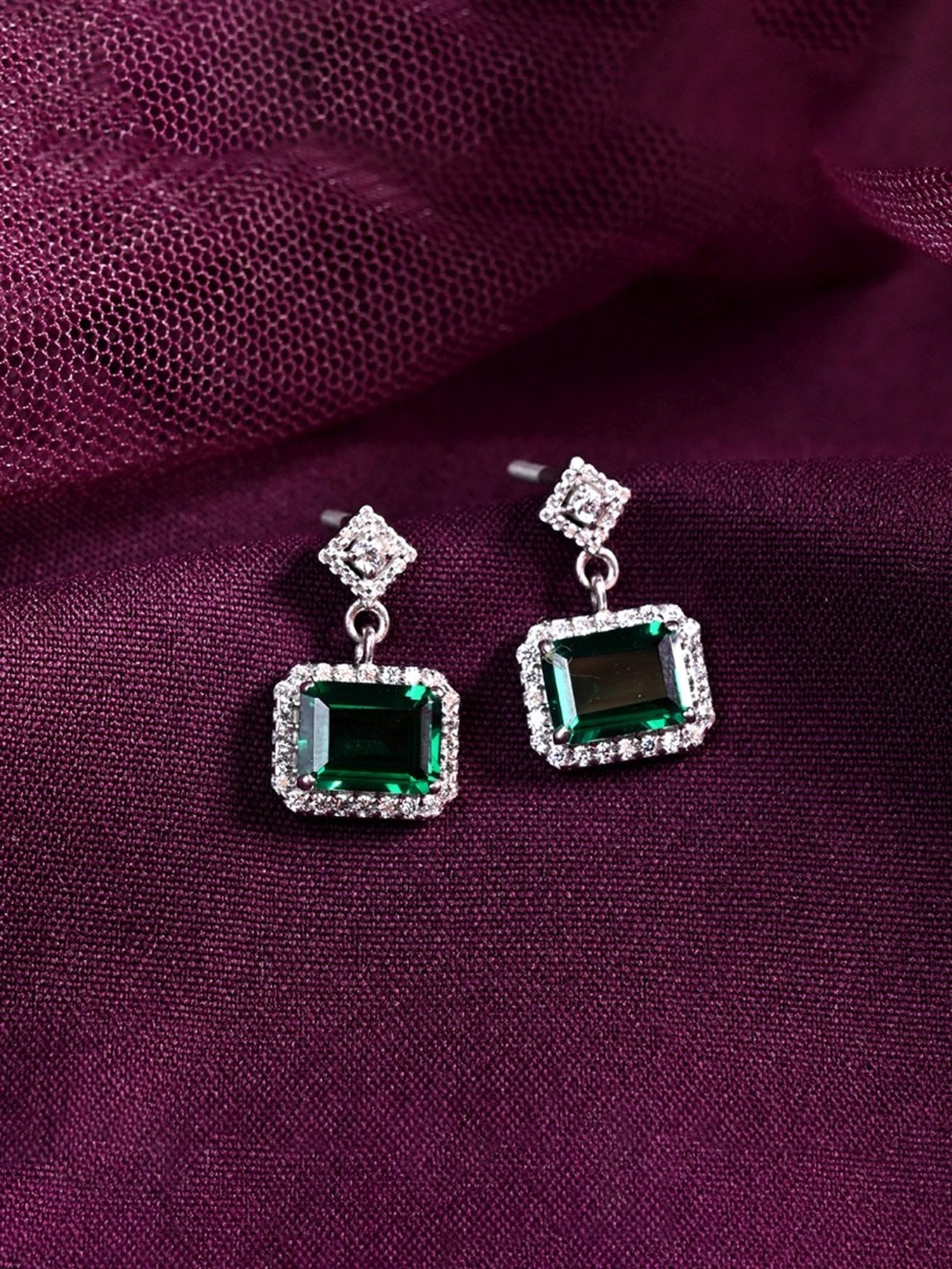 Clara 925 Silver Rhodium-Plated Swiss Zirconia Bianca Drop Earrings - Set of 2