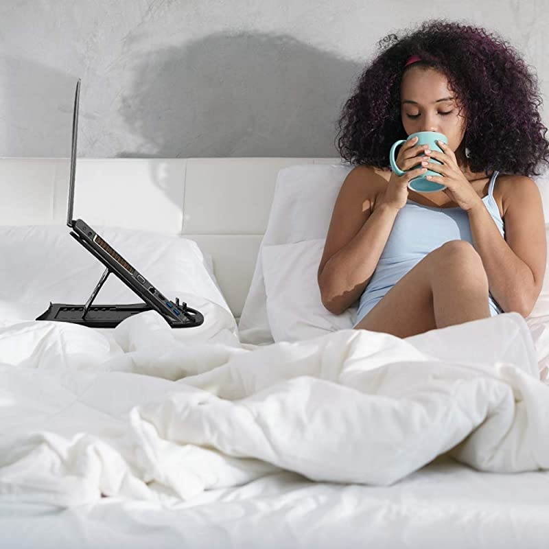 Laptop Stand Patented Riser Ventilated Portable Foldable Swivel Compatible with MacBook Notebook Tablet Tray Desk Table Book with Free Phone Stand and Cable Clip