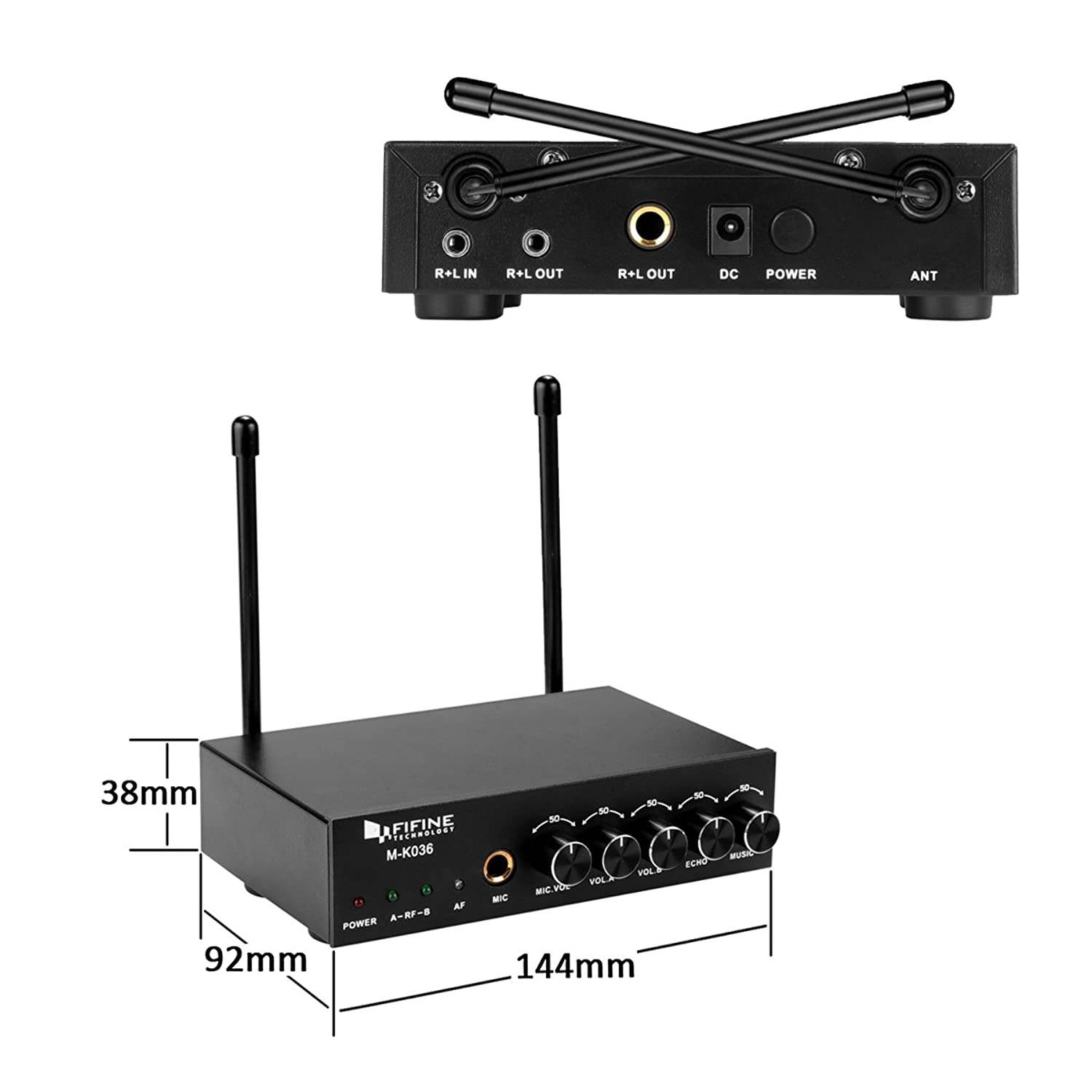Fifine UHF Dual Channel Wireless Handheld Microphone, Easy-to-use Karaoke Wireless Microphone System-K036