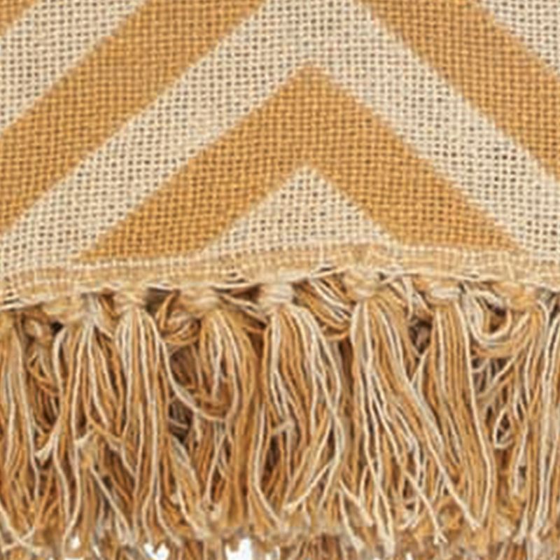 Mustard and Cream Pattern Hand Woven 50 x 60 inch Cotton Throw Blanket with Hand Tied Fringe - Foreside Home & Garden