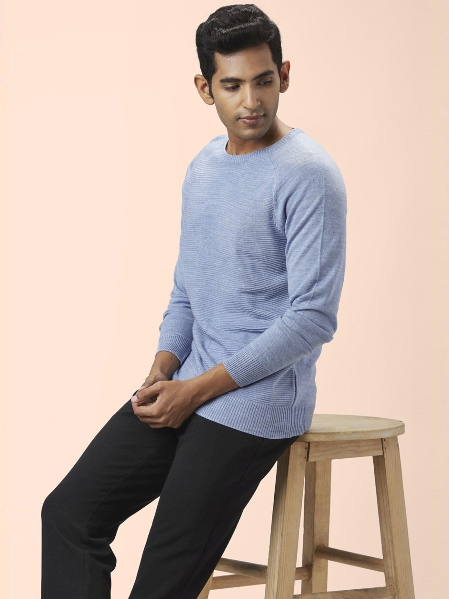 Byford By Pantaloons Light Blue Regular Fit Sweaters