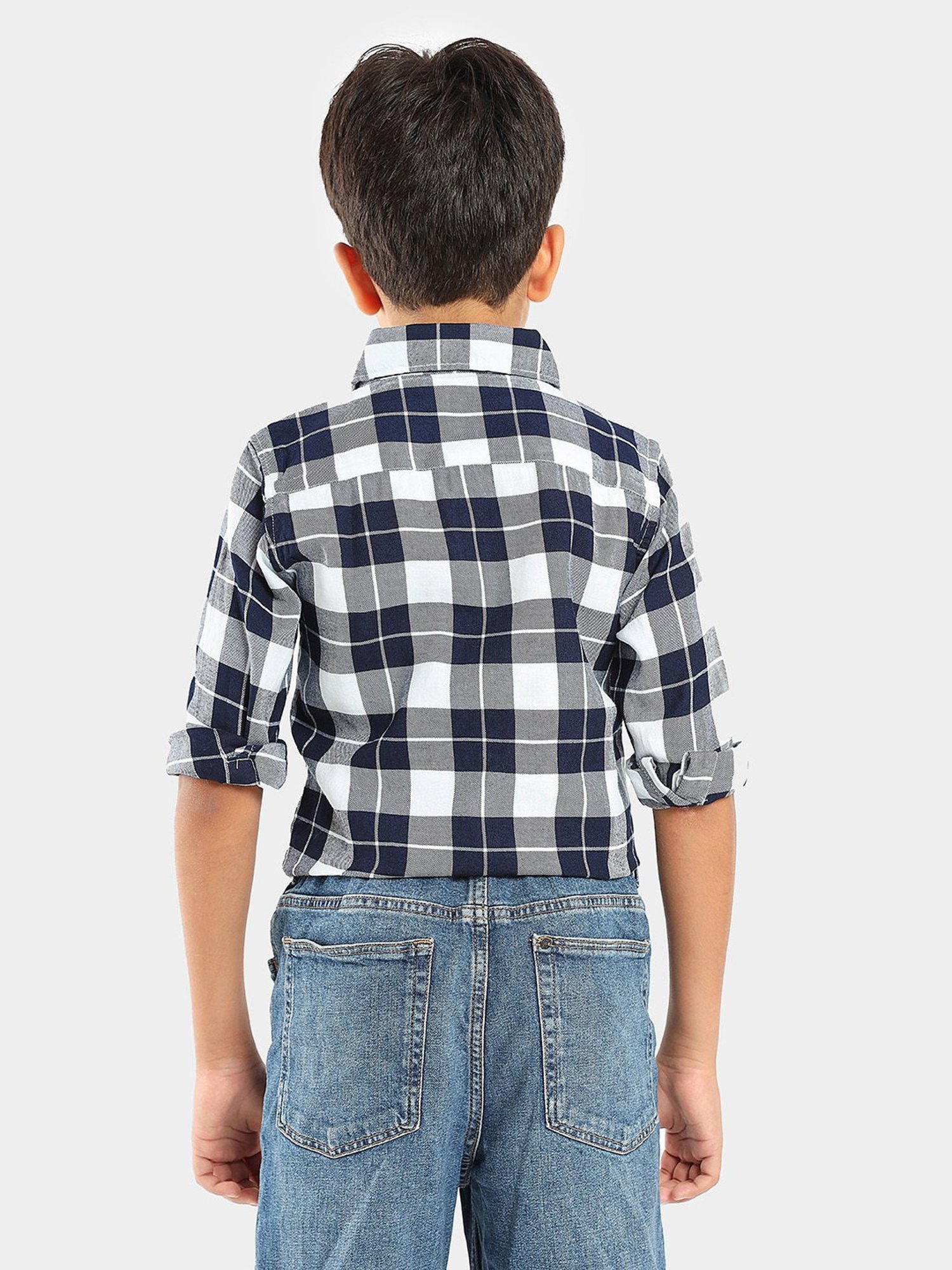 LilPicks Kids White & Navy Checks Shirt