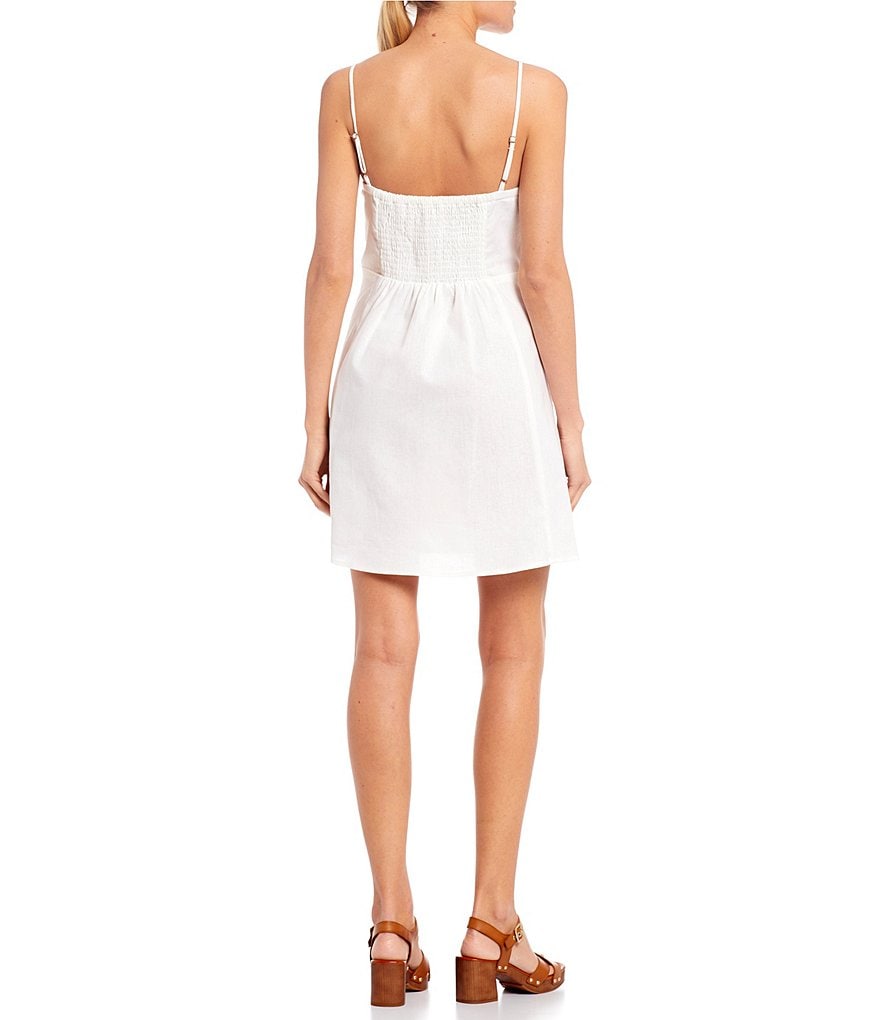 Copper Key Button Front Spaghetti Strap Dress