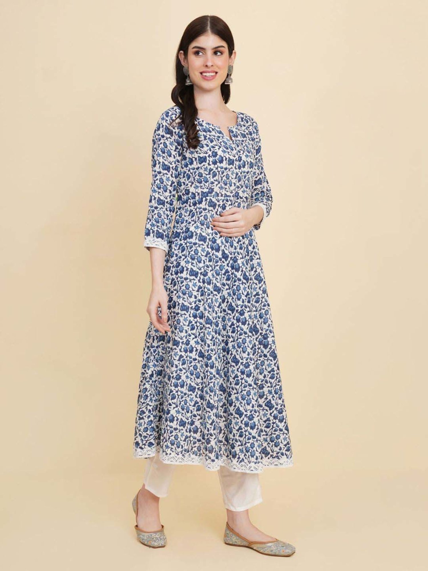 Odette Blue Printed Kurta & Pant Set with Dupatta