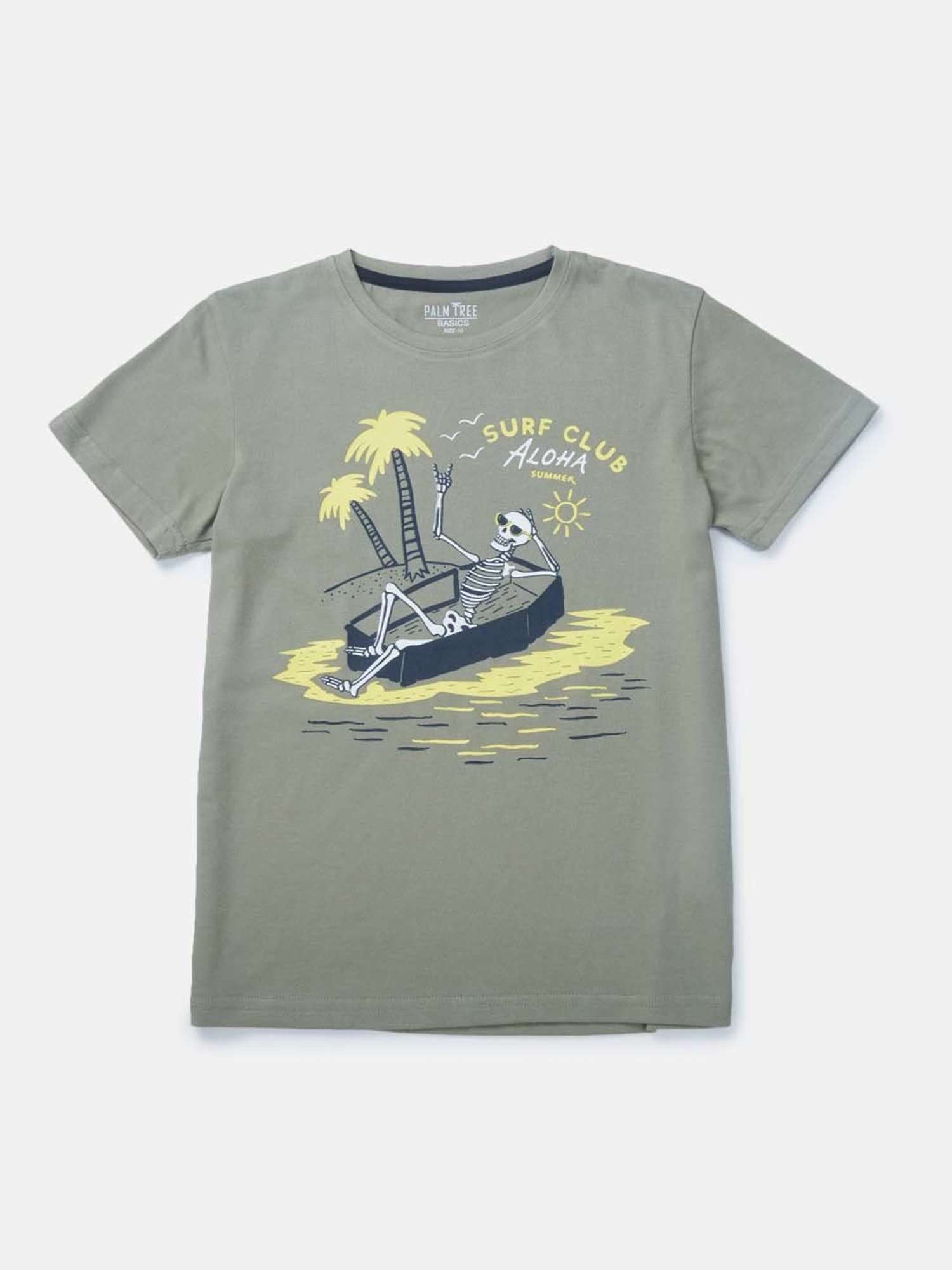 Palm Tree Kids Olive Cotton Printed T-Shirt