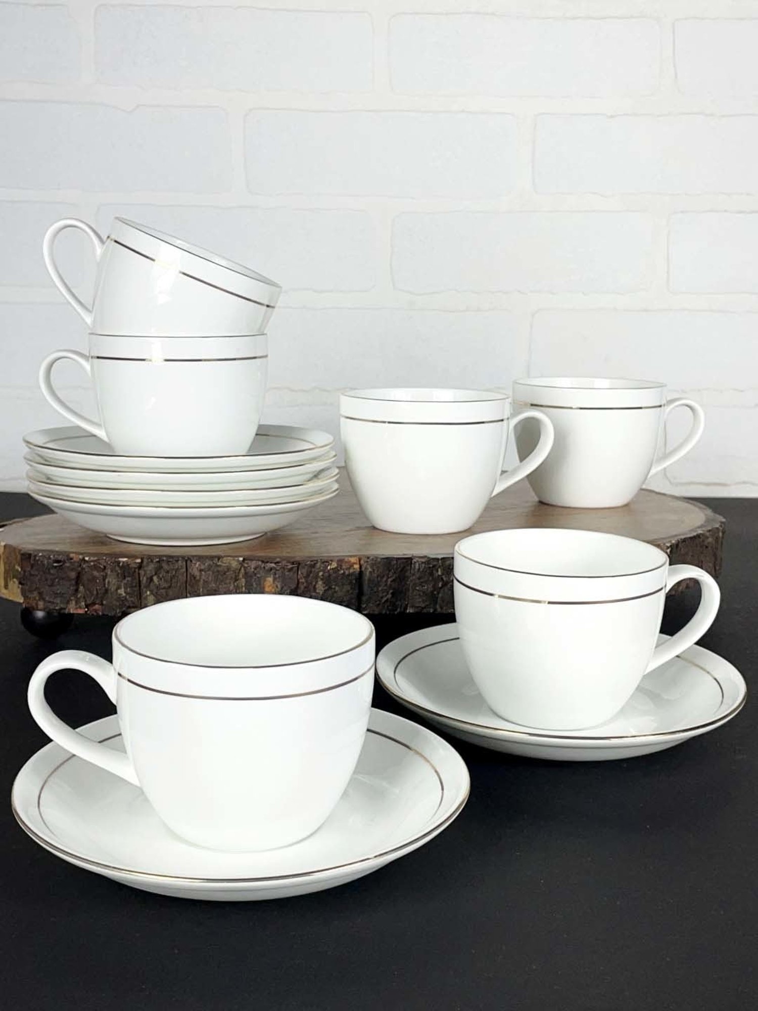 Clay Craft Fine White Ceramic 6 Tea Cups (0.18 L) with 6 Saucers