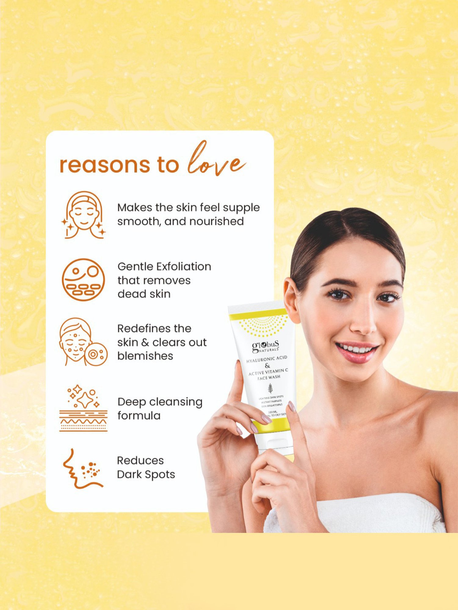 Globus Naturals Hyaluronic Acid & Active Vitamin C Face Wash - Pack of 2