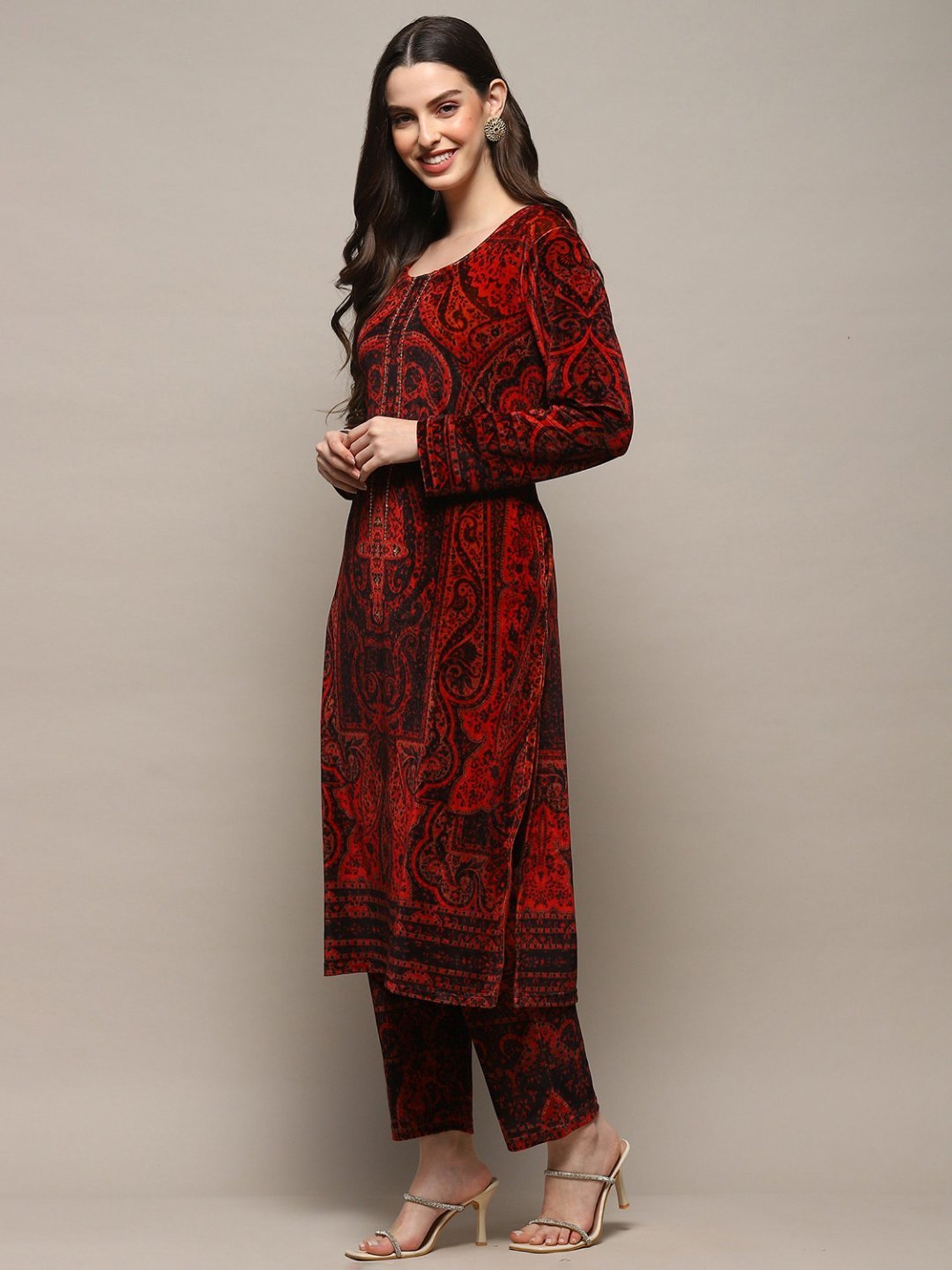 Biba Orange Printed Kurta Pant Set