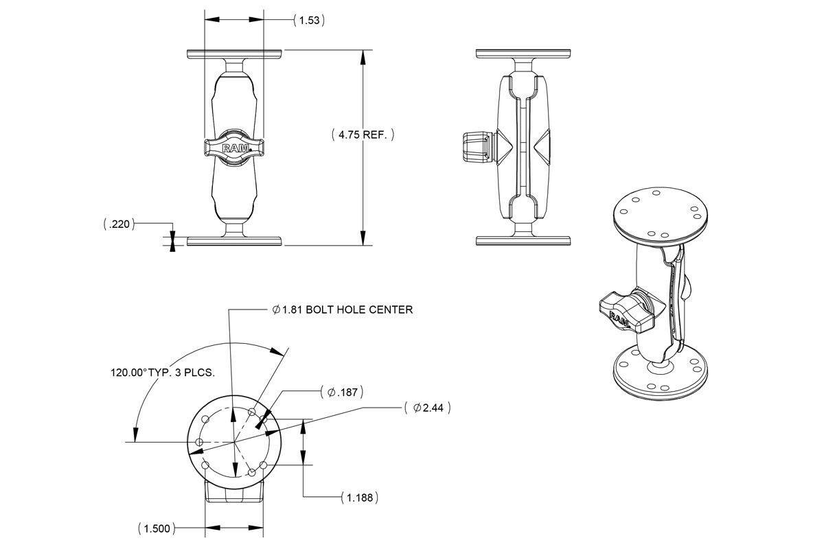 RAM Flat Surface/Drill-Down Mount: iPad Pro 10.5 2nd Gen., iPad Pro 9.7, 1st Gen