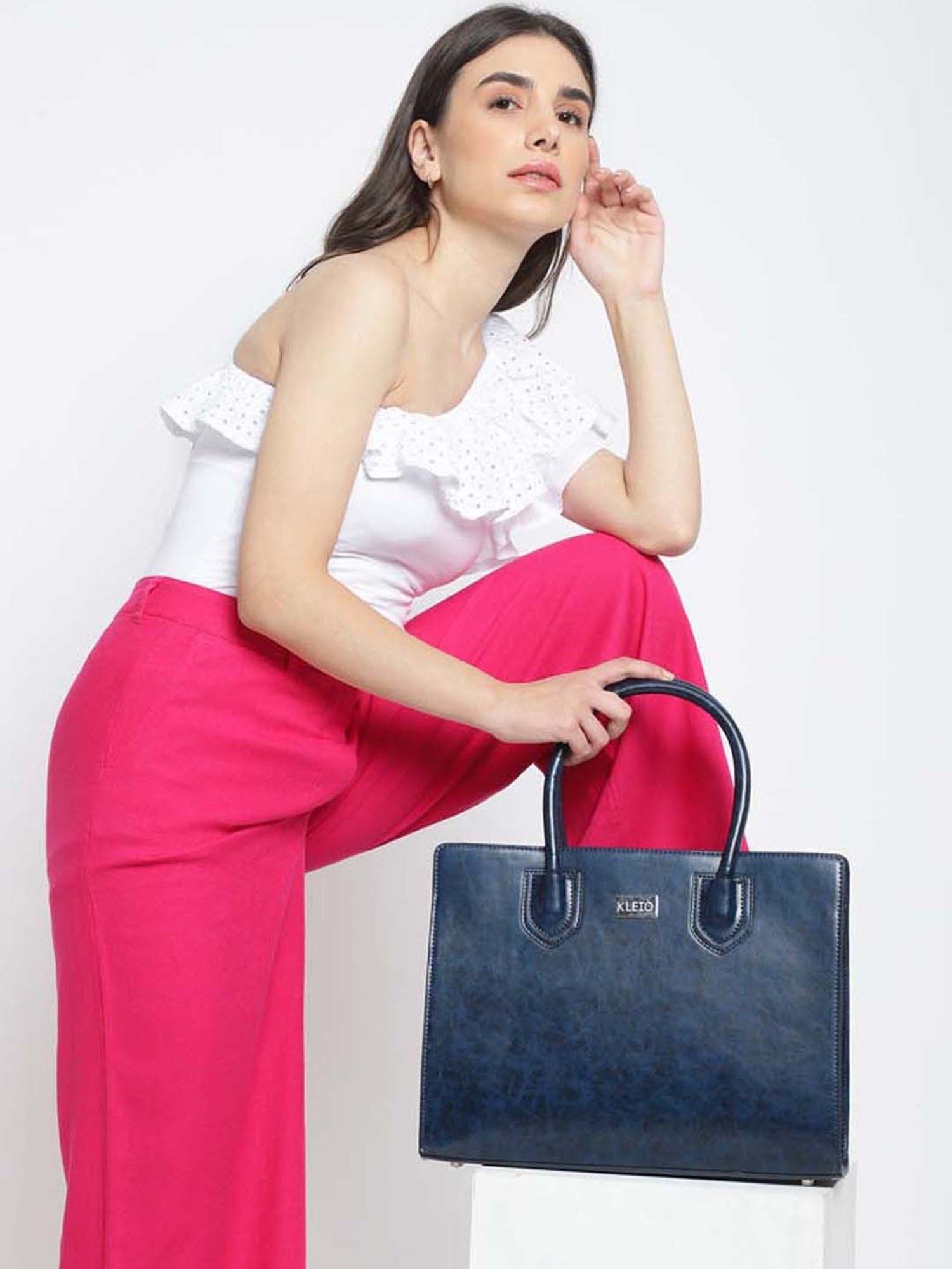 KLEIO Navy Solid Medium Tote Handbag