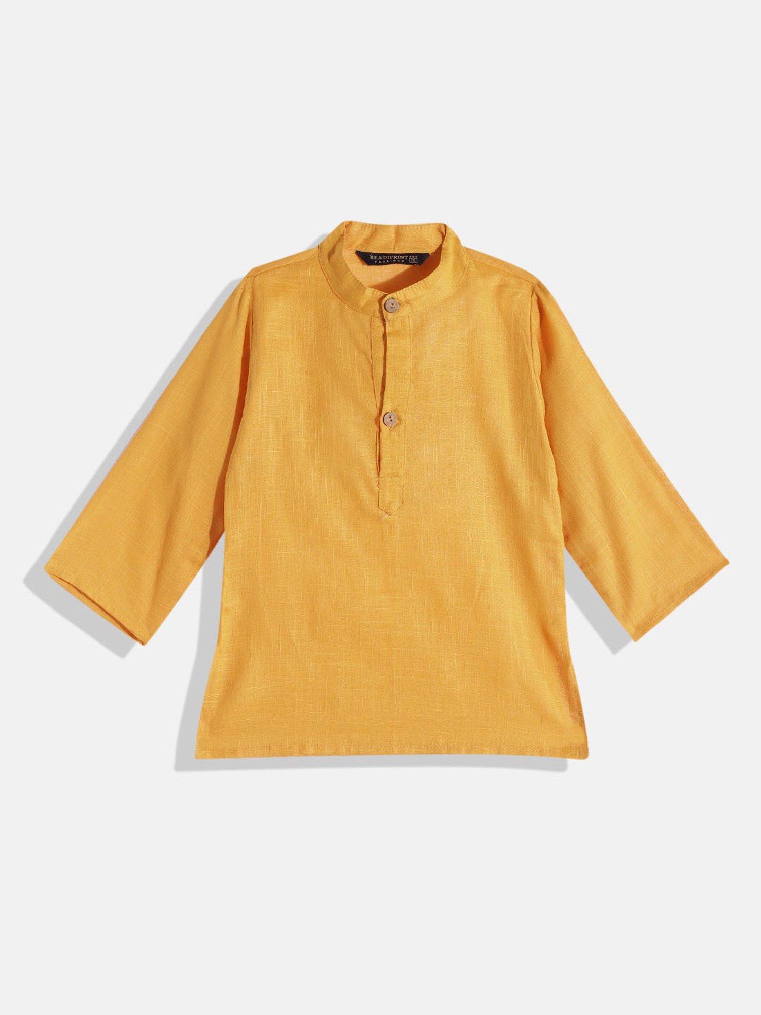 READIPRINT FASHIONS Kids Mustard Printed Full Sleeves Kurta, Nehru Jacket with Pyjamas