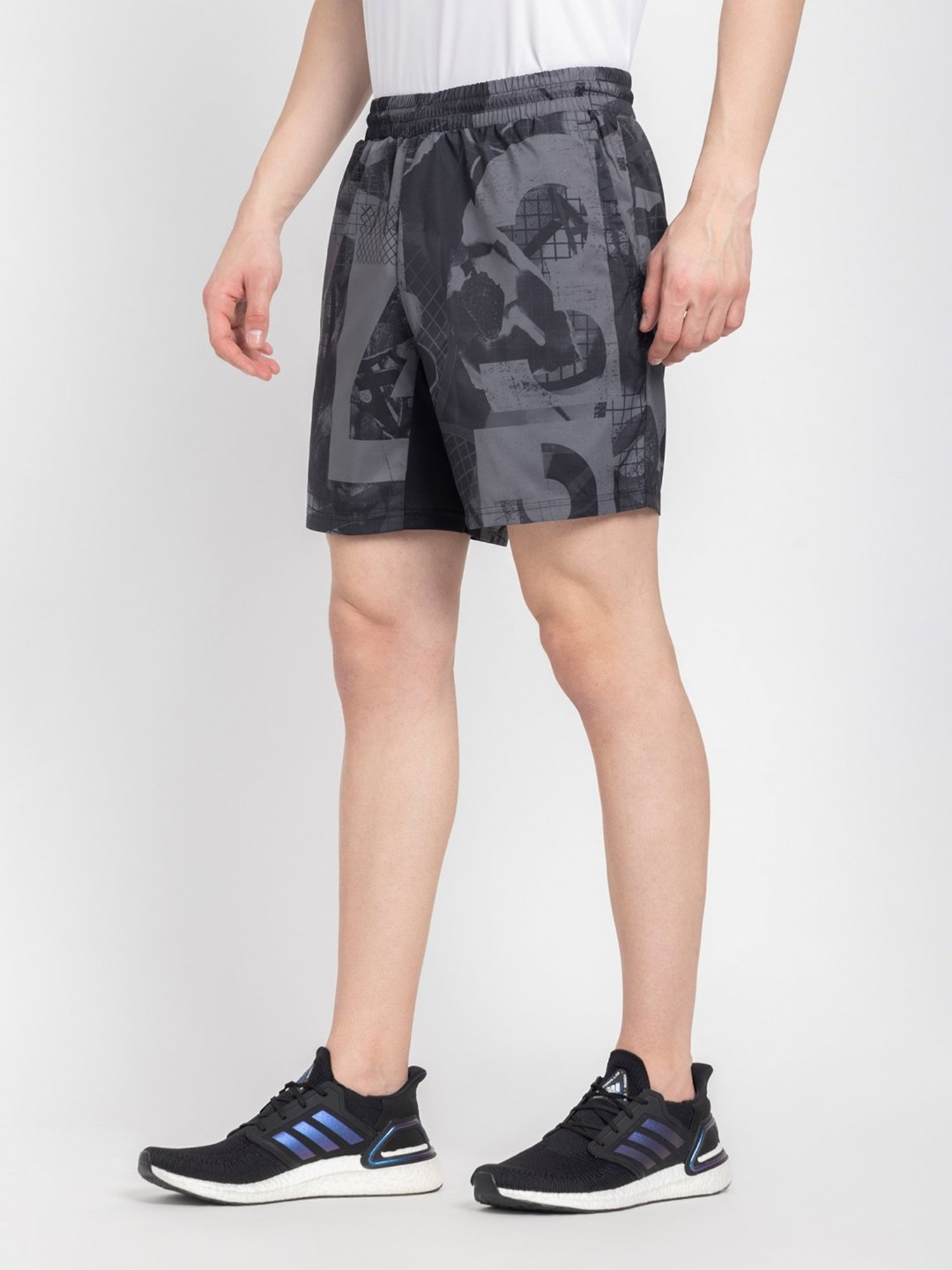 Adidas White Regular Fit Striped Sports Shorts