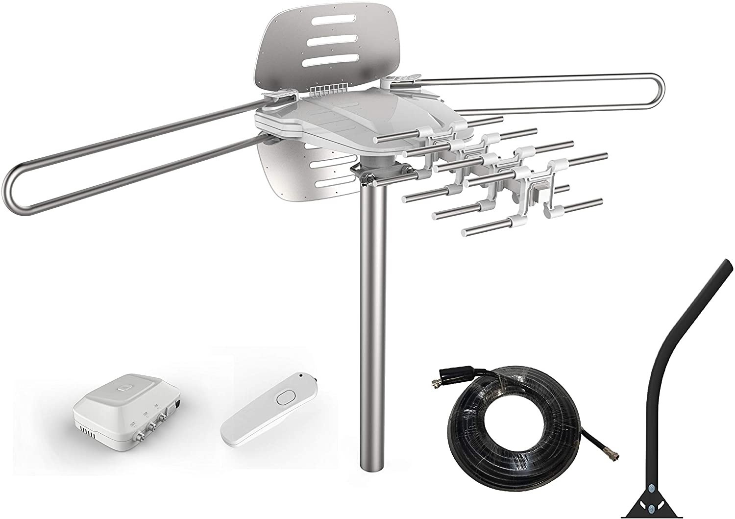 HDTV Antenna Amplified Digital Outdoor Antenna with Rotor, Mounting Pole & 40 Feet RG6 Coax Cable-150 Miles Range-360 Degree Rotation Wireless Remote-Quick Assembly-Support 2 TVs