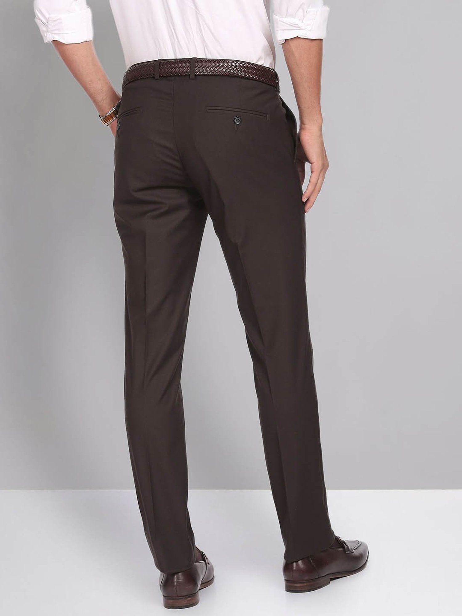 AD by Arvind Brown Slim Fit Flat Front Trousers