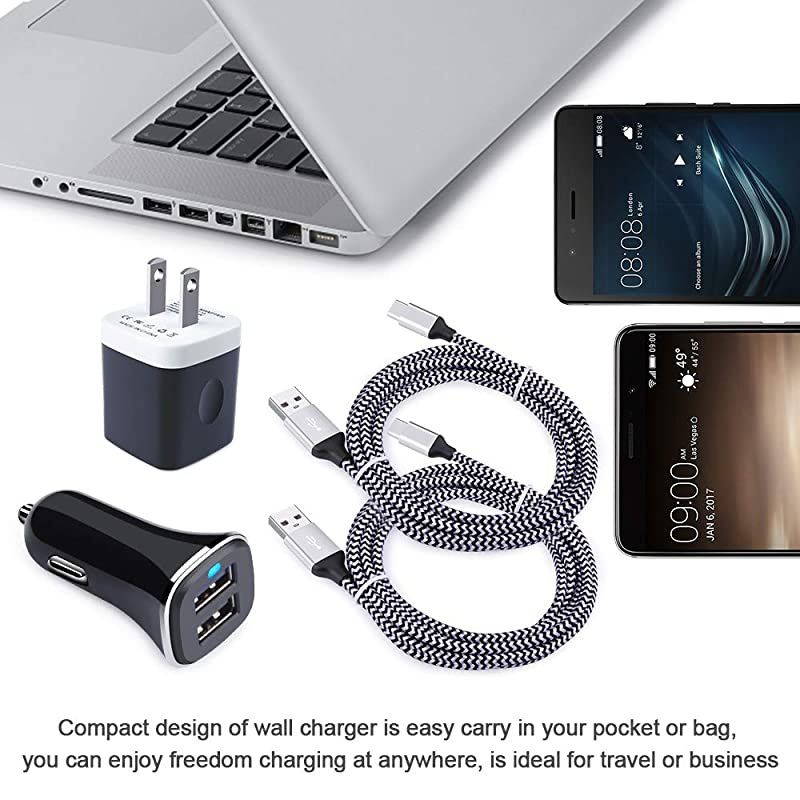 USB Wall Charger Plug 2 Port C Phone Charger Fast USB Car Charger Power Adapter Type C Cord Cable Compatible Samsung Galaxy S21 Plus 5G A11 A10E A20 S20 A50 A51 A71 S10E Plus Note 20 Ultra
