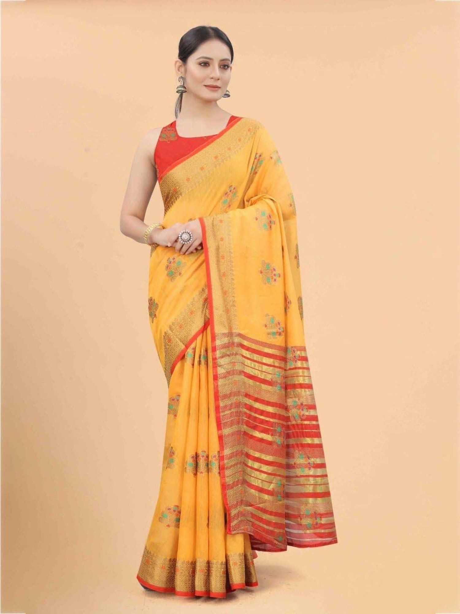 Silk Land Mustard Woven Saree With Unstitched Blouse