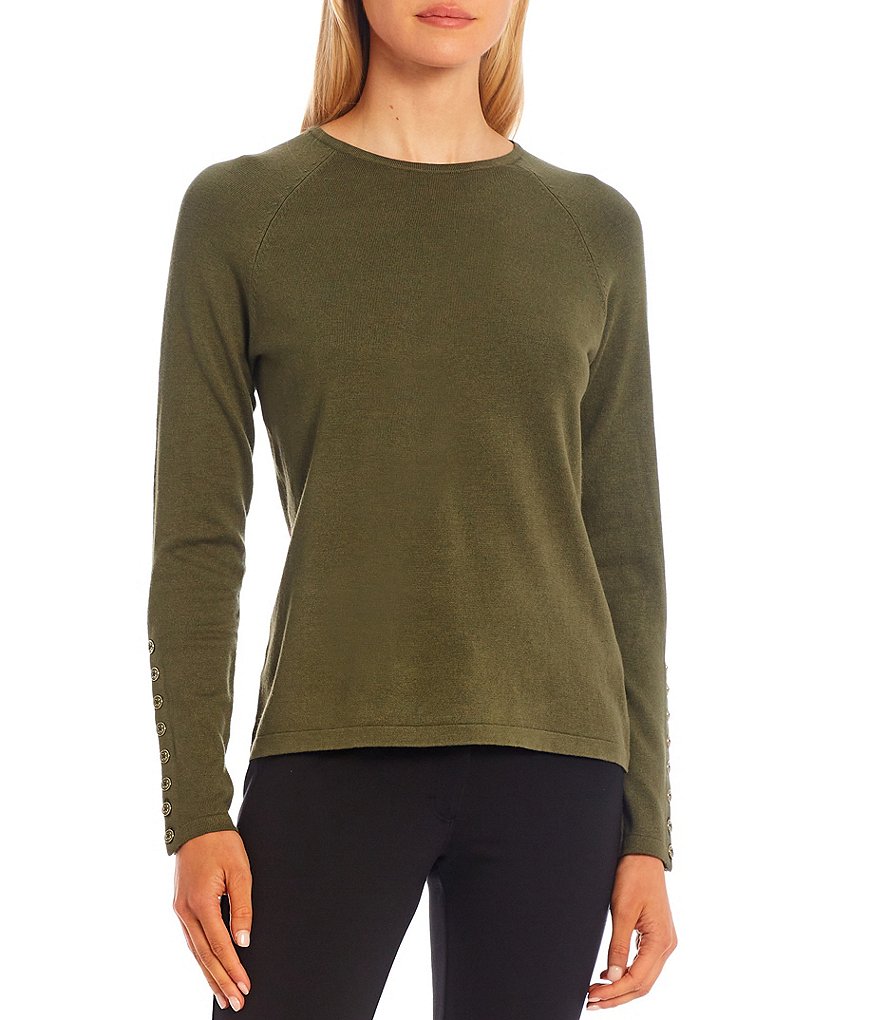 J.McLaughlin Jamey Crew Neck Button Trim Raglan Sleeve Sweater