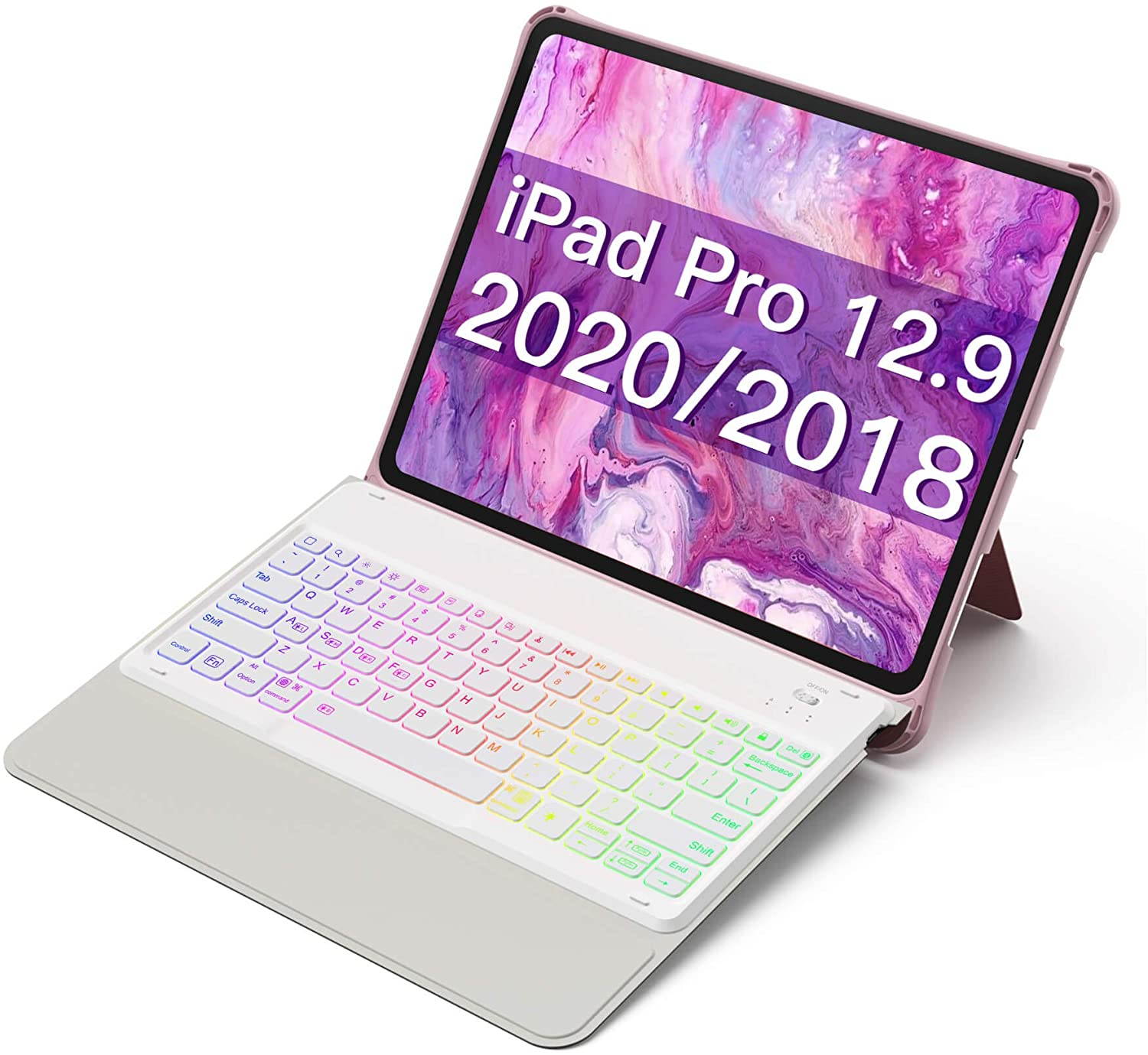 Inateck iPad Keyboard Case for iPad Pro 12.9 Inch 2020 (4th Gen) - iPad Pro 2018 12.9 (3rd Gen) with Hundreds of Backlits - RGB Tablet Keyboard - Stable Flexible Kickstand - KB02006 Pink