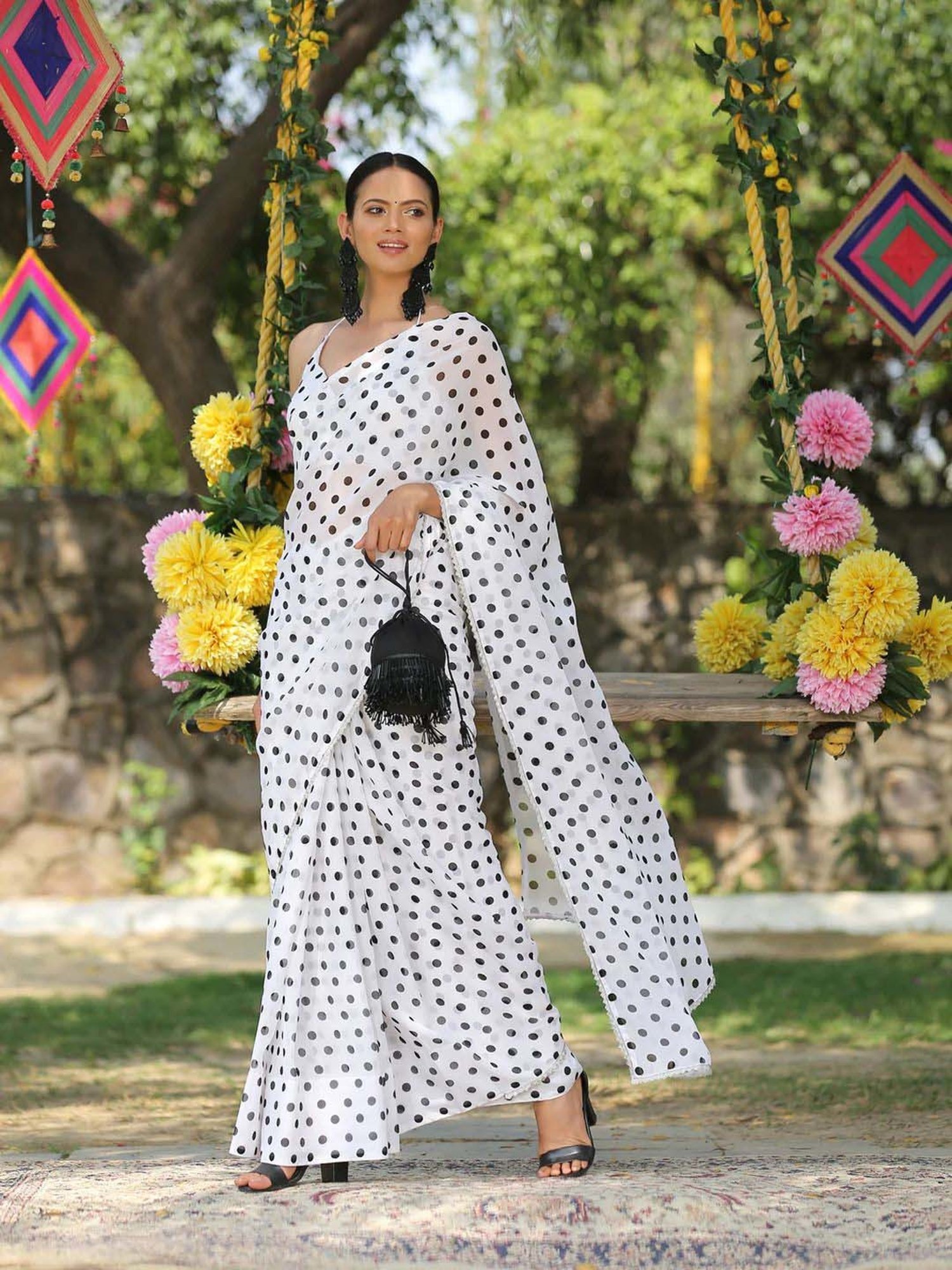 Swtantra White & Black Polka Dots Readymade Blouse