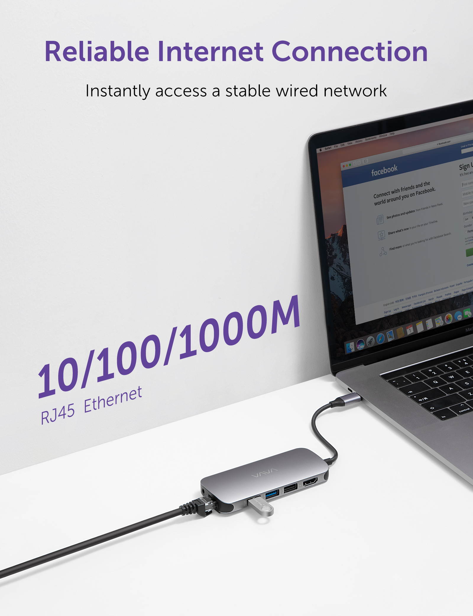 VAVA 9-in1 USB-C Hub with 4K HDMI Adapter 100W PD Charging USB 3.0 SD 3.0 / TF 3.0 Card Reader 1000Mbps Ethernet Port for MacBook Air / Pro USB-C Laptop Smartphone Tablets 3.5mm Audio Port