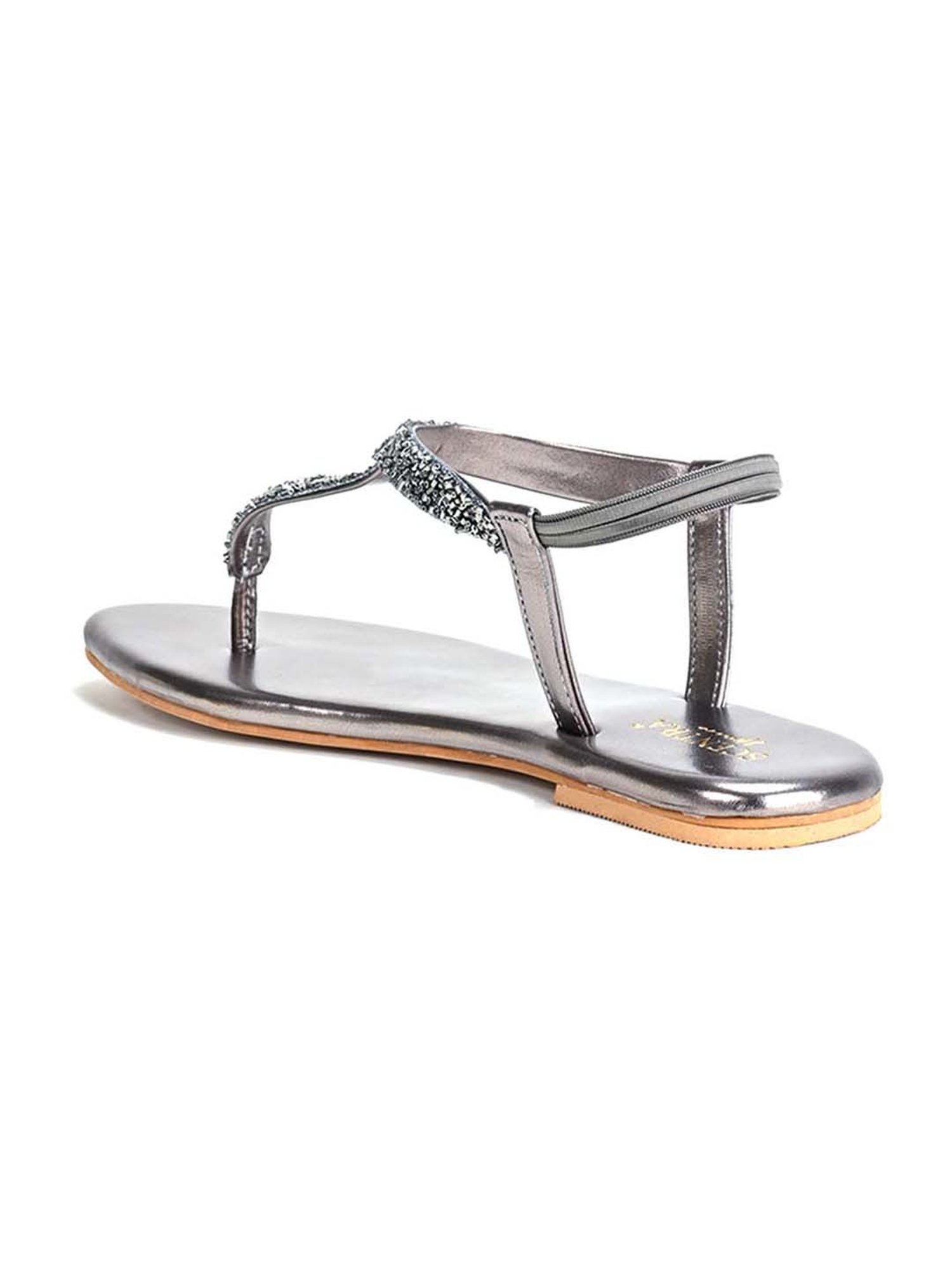 Scentra Women's Grey T-Strap Sandals