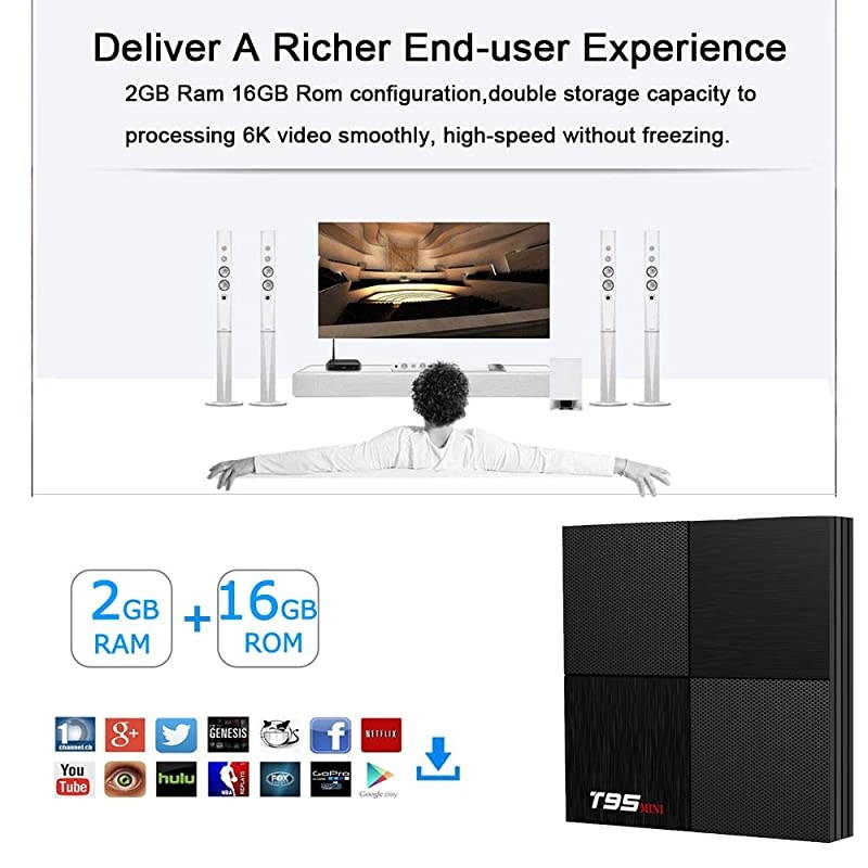TV Box 9.0,Smart TV Boxes 2GB Ram 16GB ROM H6 Quad-Core 6K Ultra HD 2.4G WiFi H.265 Decoding 3D T95MINI Internet Media Player