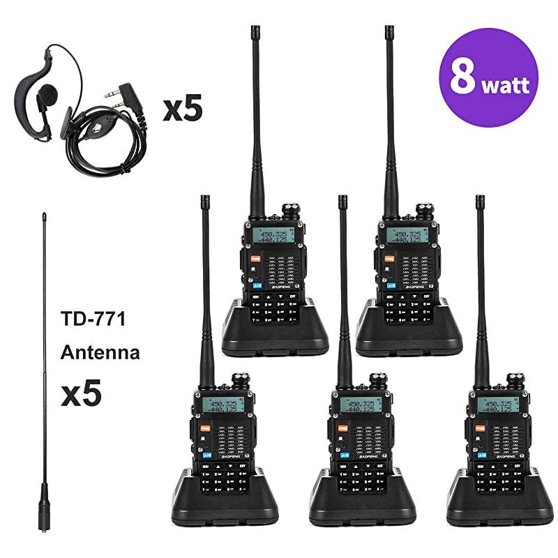 Radio High Power Upgraded  UV-5R Ham Radio Handheld Two Way Radios with TIDRADIO-771 Antenna  Walkie Talkies (5 Pack)