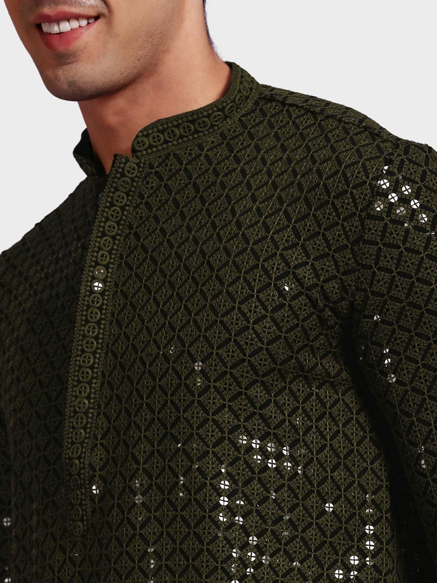 Sanwara Mehandi Cotton Regular Fit Embellished Kurta Bottom Set