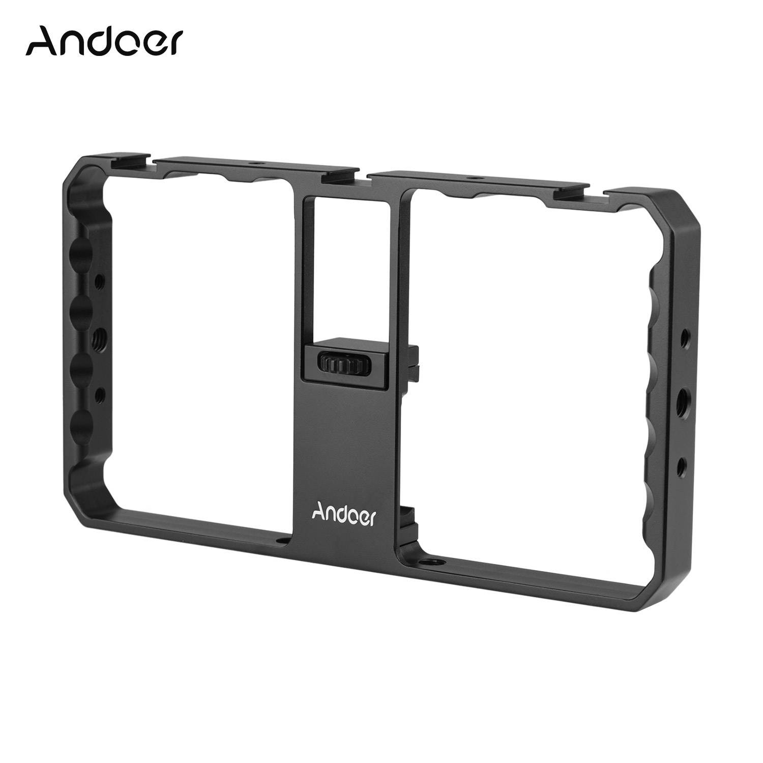 Andoer Smartphone Video Rig Cage Vlog Grip with Phone Clamp Triple Cold Shoe 1/4 3/8 Thread for Vlog Film-making Compatible with iPhone Samsung HUAWEI