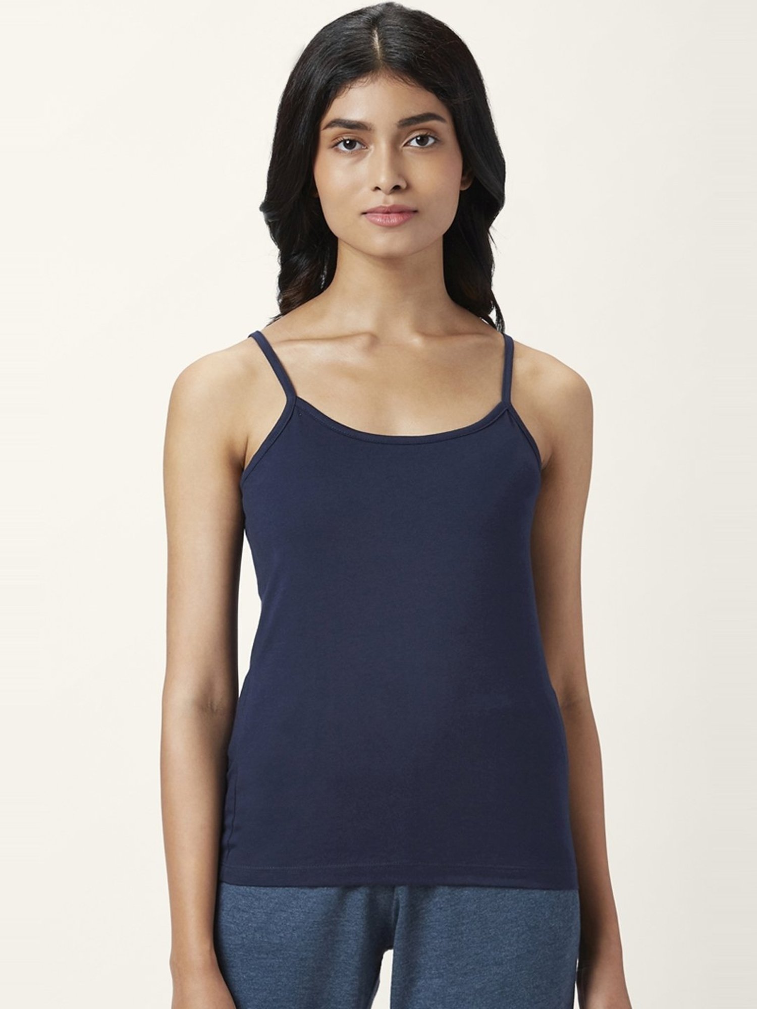 Dreamz by Pantaloons Sky Blue & Navy Cotton Camisoles - Pack Of 2