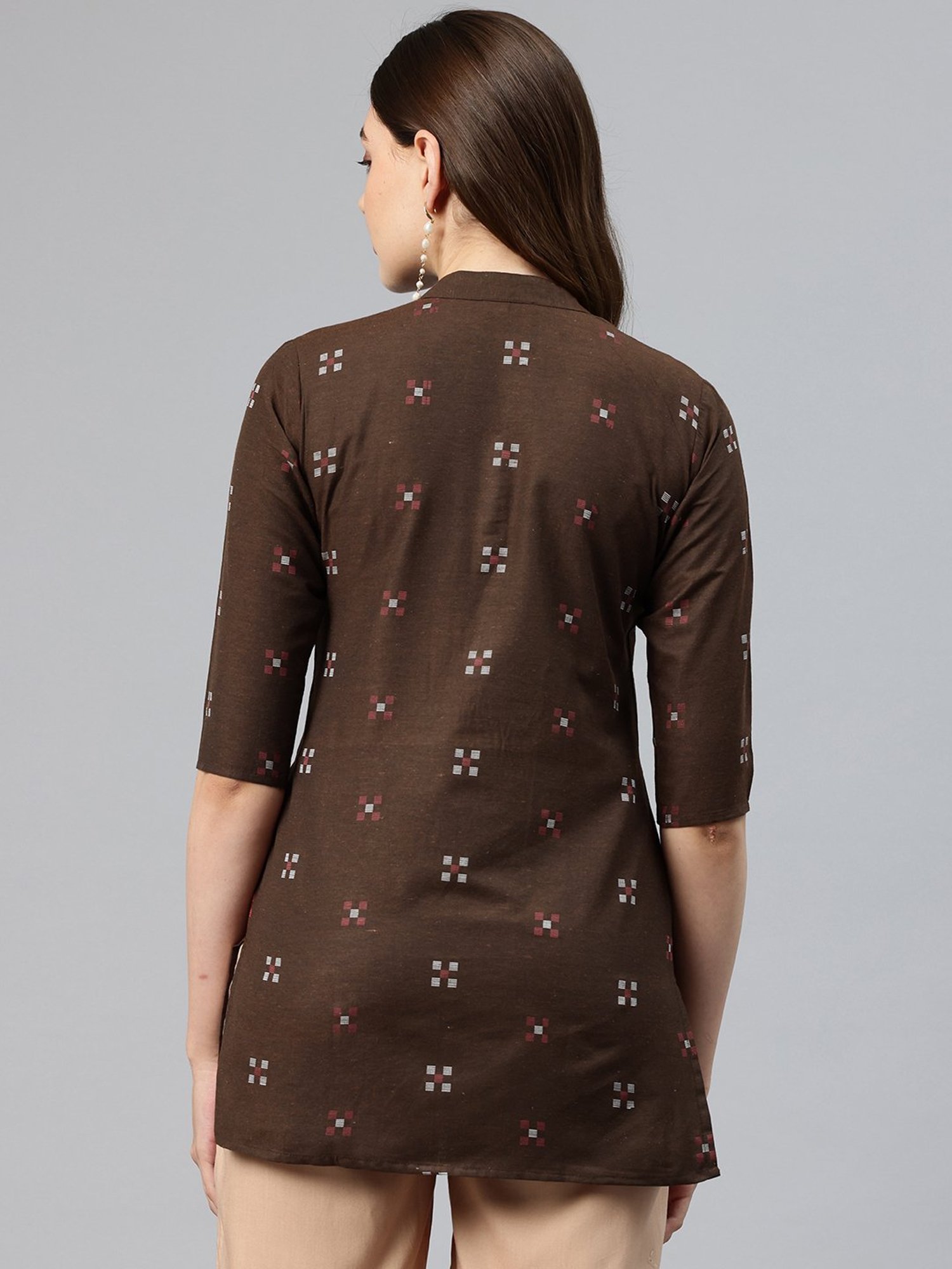 One Femme Brown Cotton Embroidered A Line Kurti