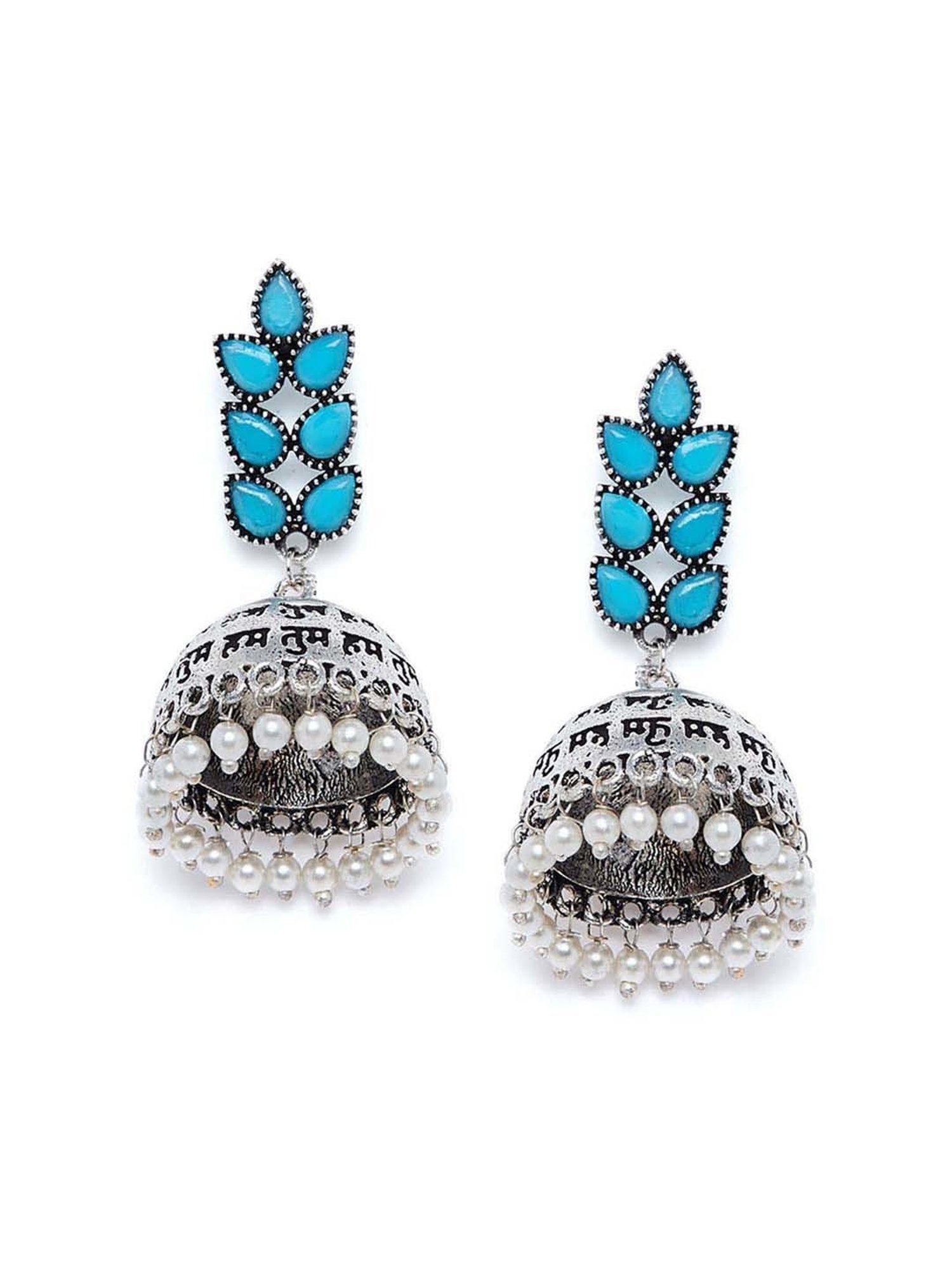 Panash Silver-Plated Oxidised Dome Shaped Jhumki Earrings