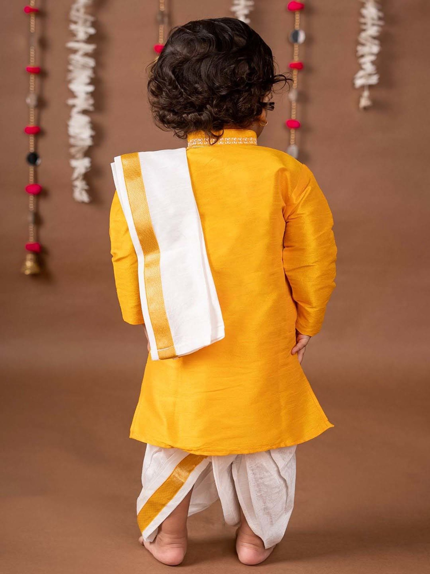 Baby Moo Kids Yellow & White Regular Fit Full Sleeves Kurta Set