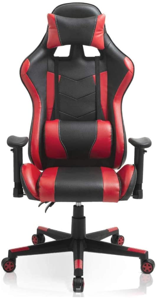 Video Game Chair, Ergonomic Computer Gaming Chair Big and Tall PC Racing Office Chair PU Leather Executive Task Chair Swivel Desk Chair with Adjustable Armrests Headrest and Lumbar Support (Red)
