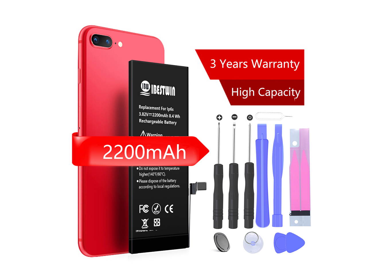 IBESTWIN 2200mAh Upgrade Replacement Battery for iPhone 6s with Tool kit Adhesive and Instruction, High Capacity Battery 0 Cycle-3 Years Warranty
