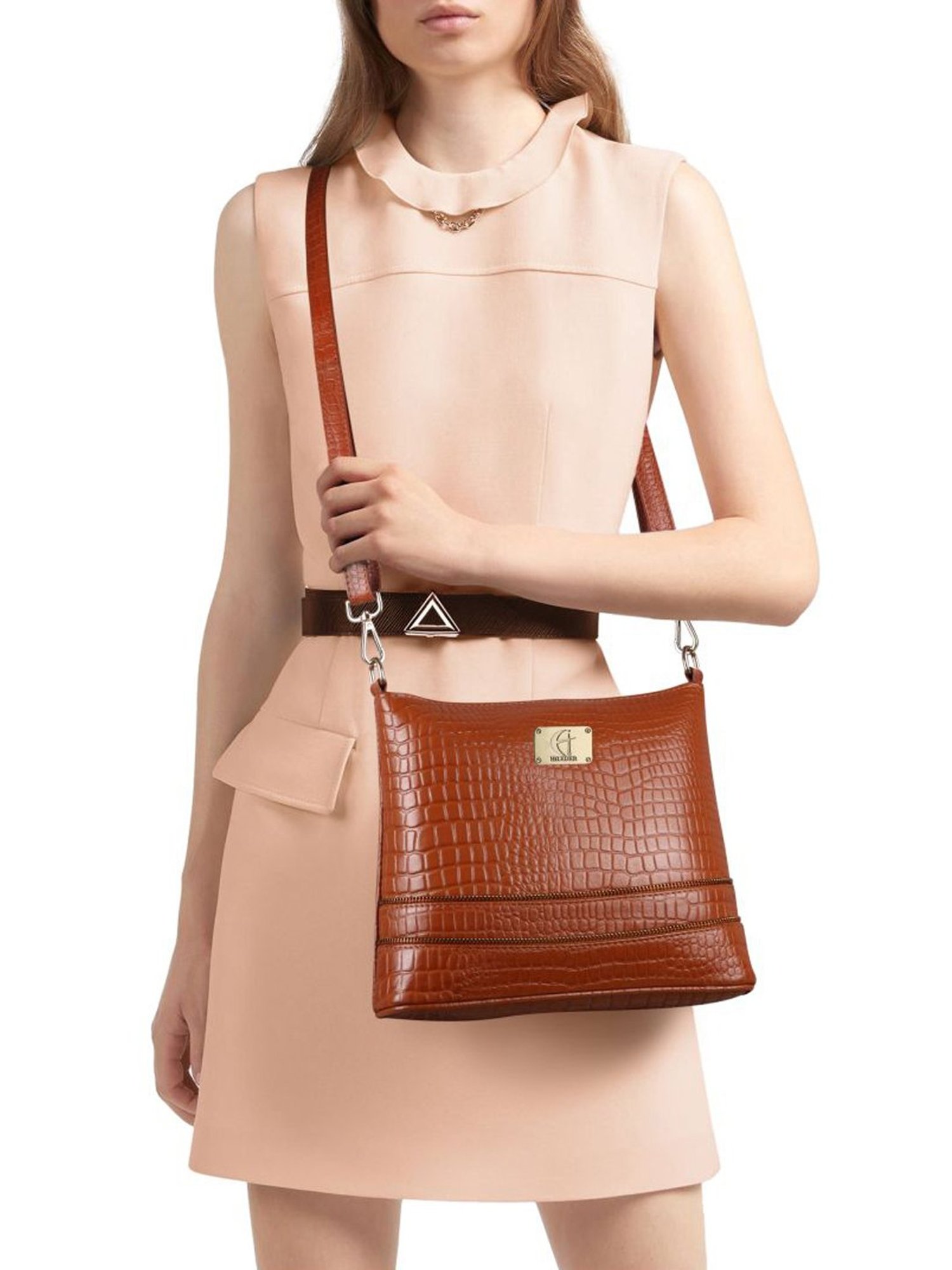 HiLEDER Tan Textured Medium Sling Handbag