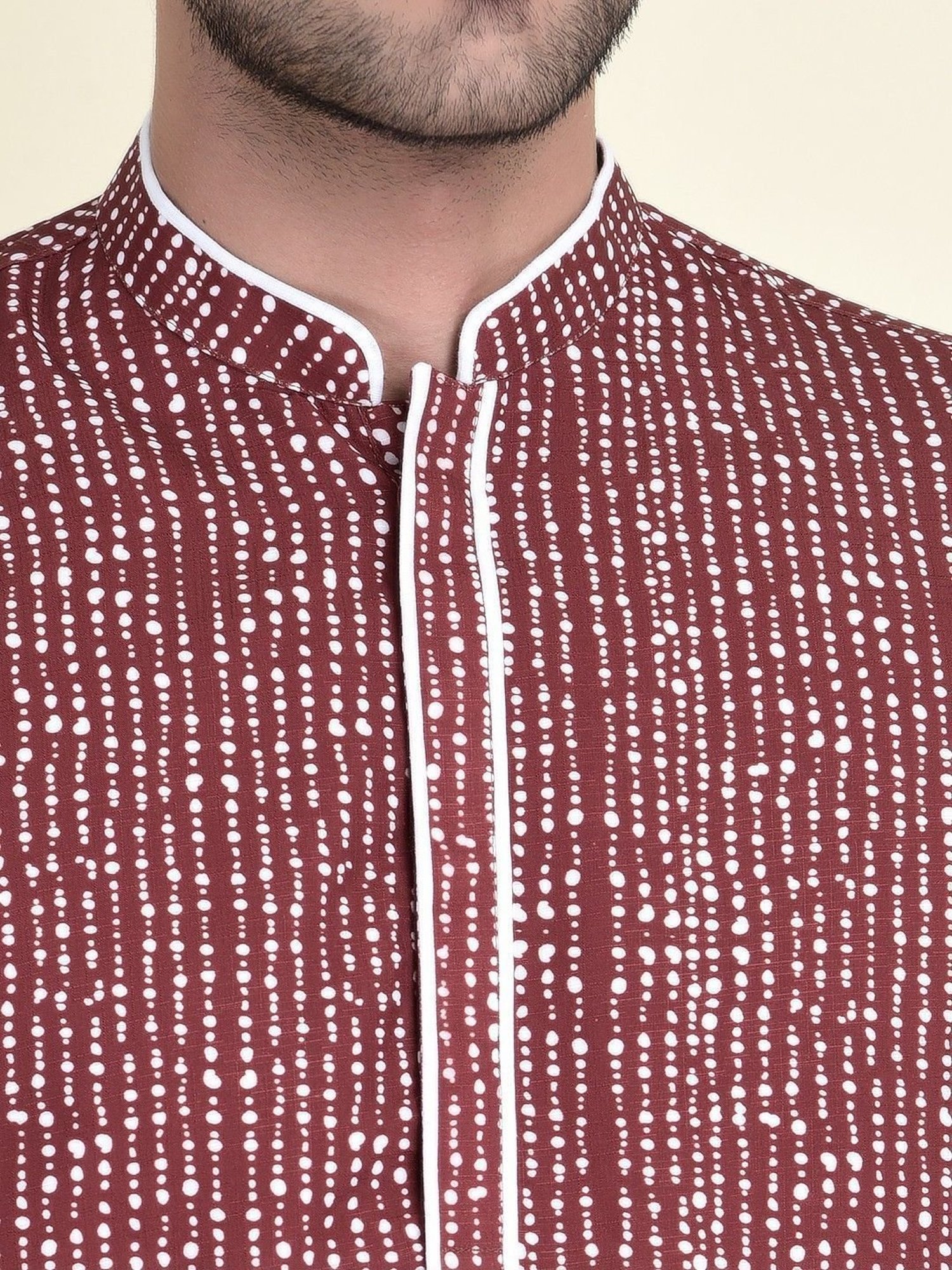 TABARD Maroon Cotton Regular Fit Printed Kurta Bottom Set