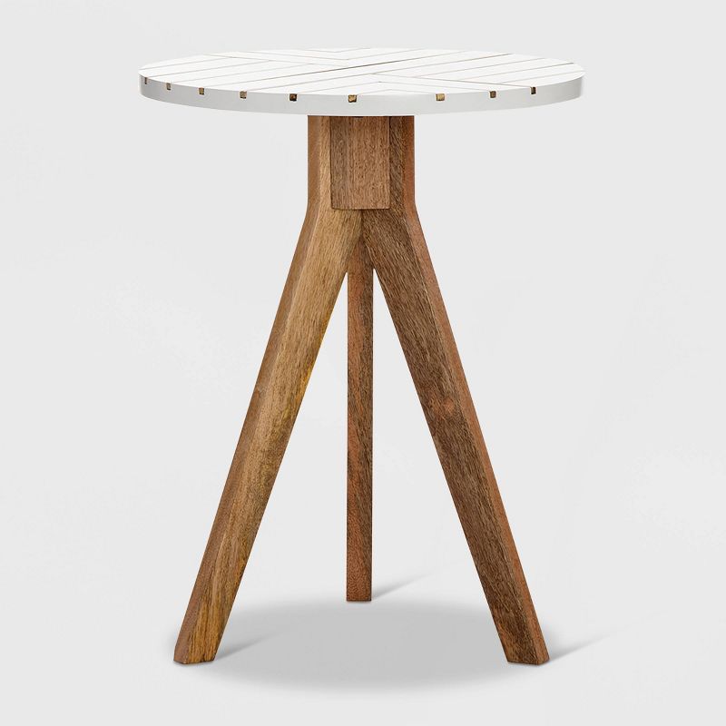 Amari Round Side Table with Brass Inlay Top White - Adore Decor