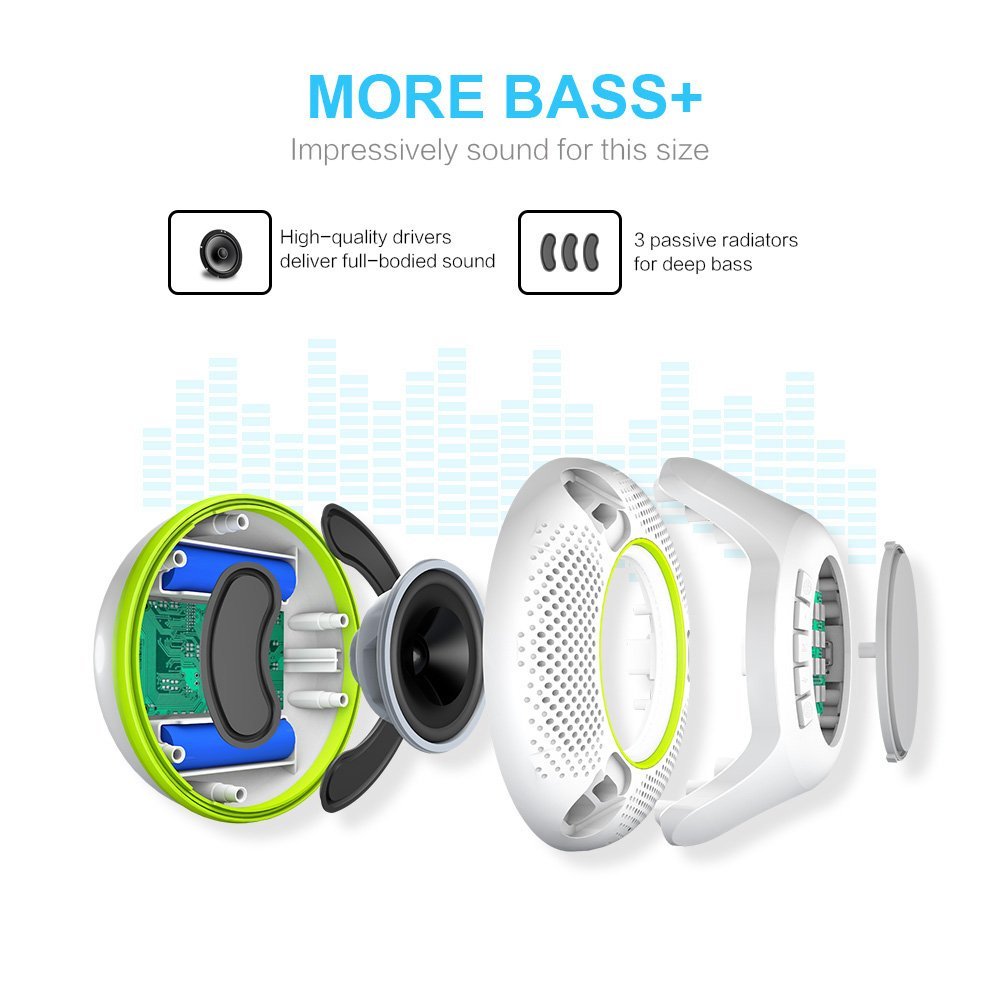 COWIN IPX7 Swimmer Floating Waterproof Bluetooth Wireless Shower Portable Speaker - White/Green