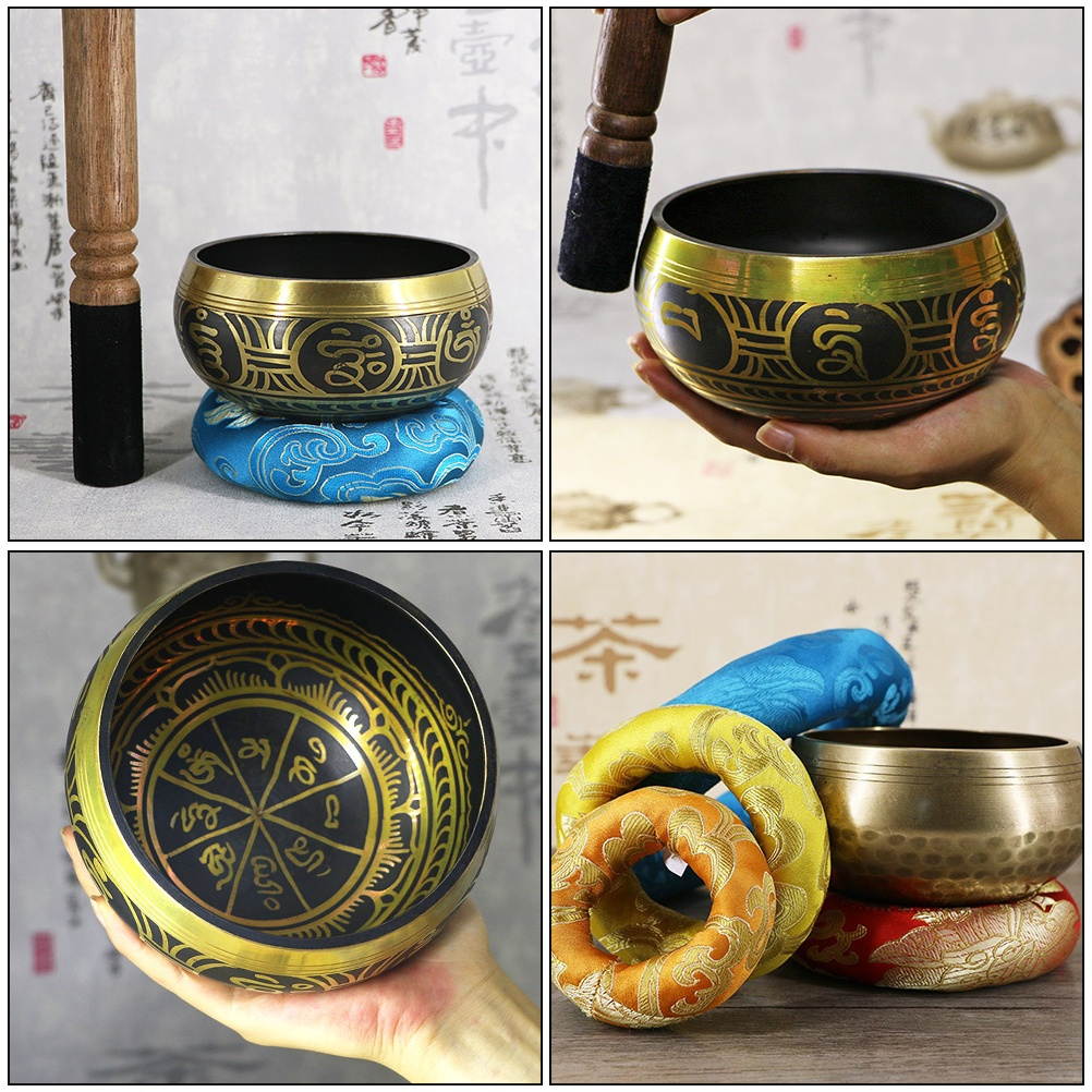 3pcs Singing Bowl Set with Wooden Mallet and Cushion Unique Tibetan Bowls