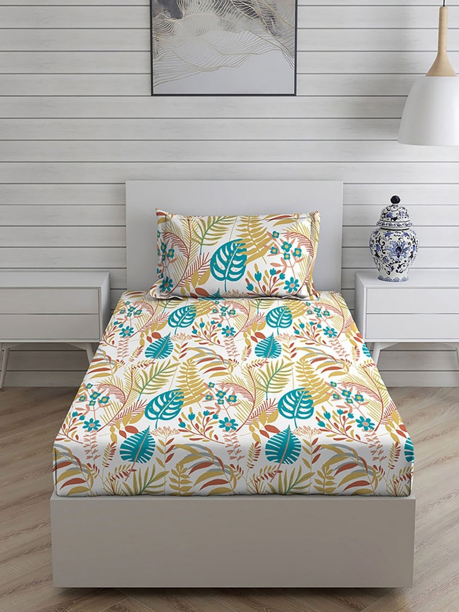 Layers Duracount Nature Yellow 225 TC Cotton Single Bed Sheet with 1 Pillow Cover