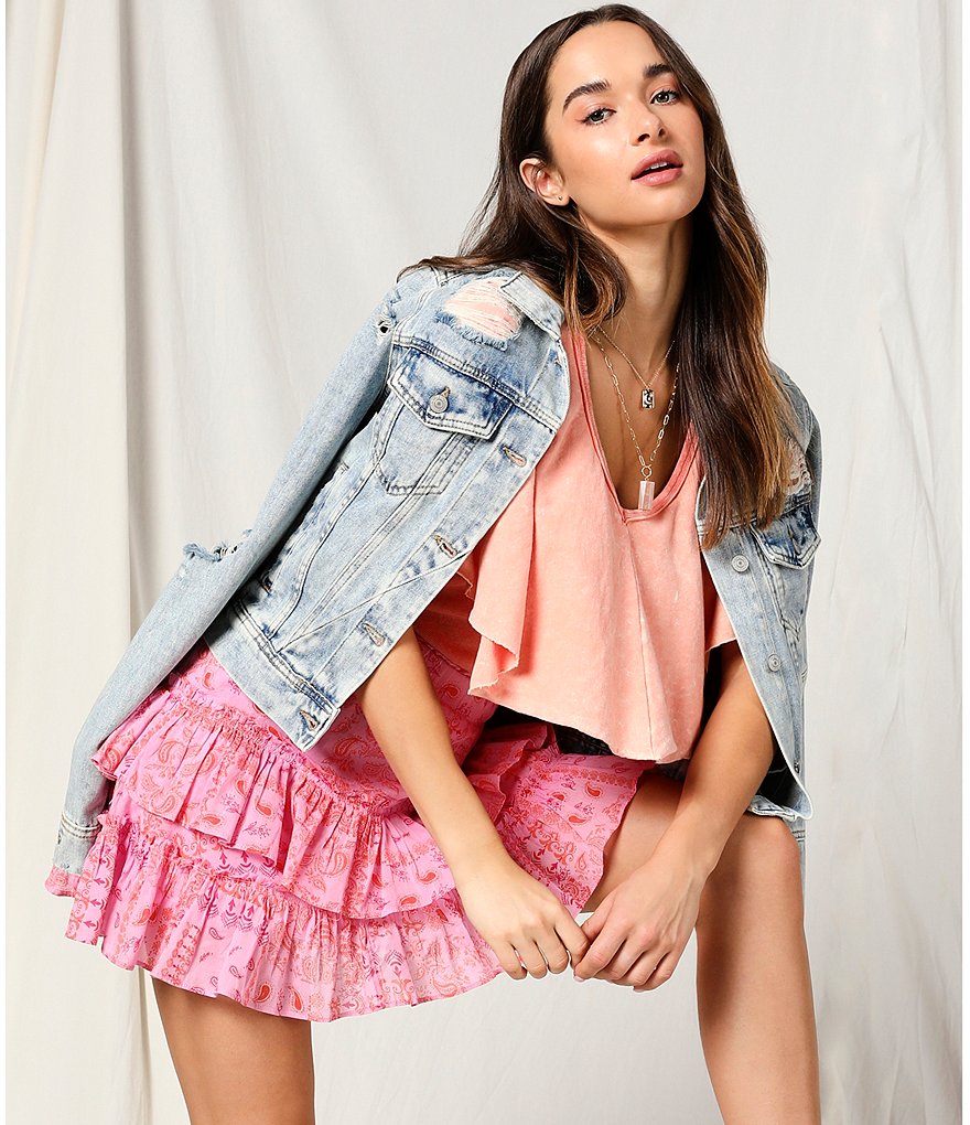 Free People Melissa Tiered Mini Pull-On Skirt