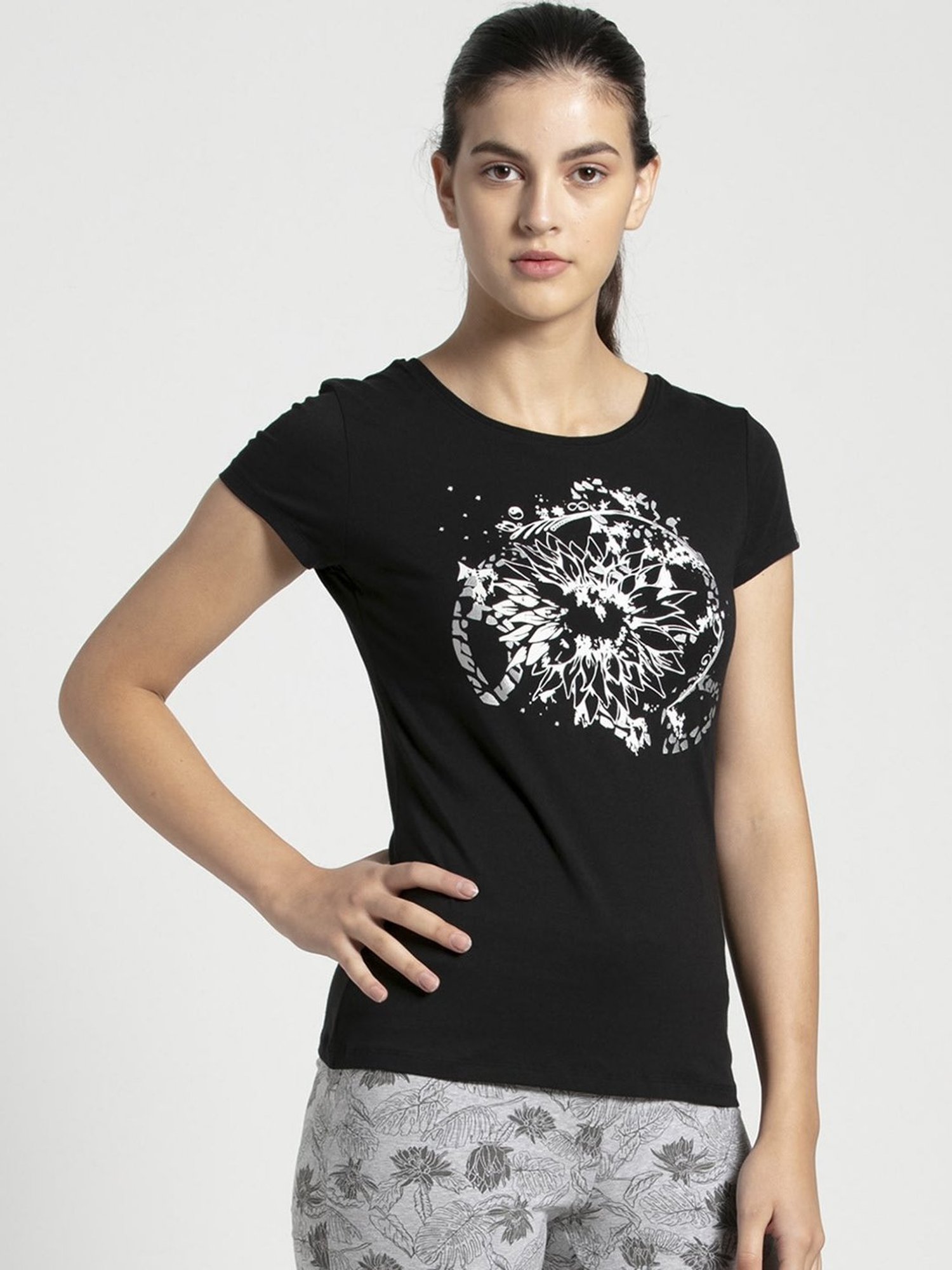 Jockey 1361 Women's Super Combed Cotton Regular Fit Printed Half Sleeve T-Shirt (Prints May Vary)