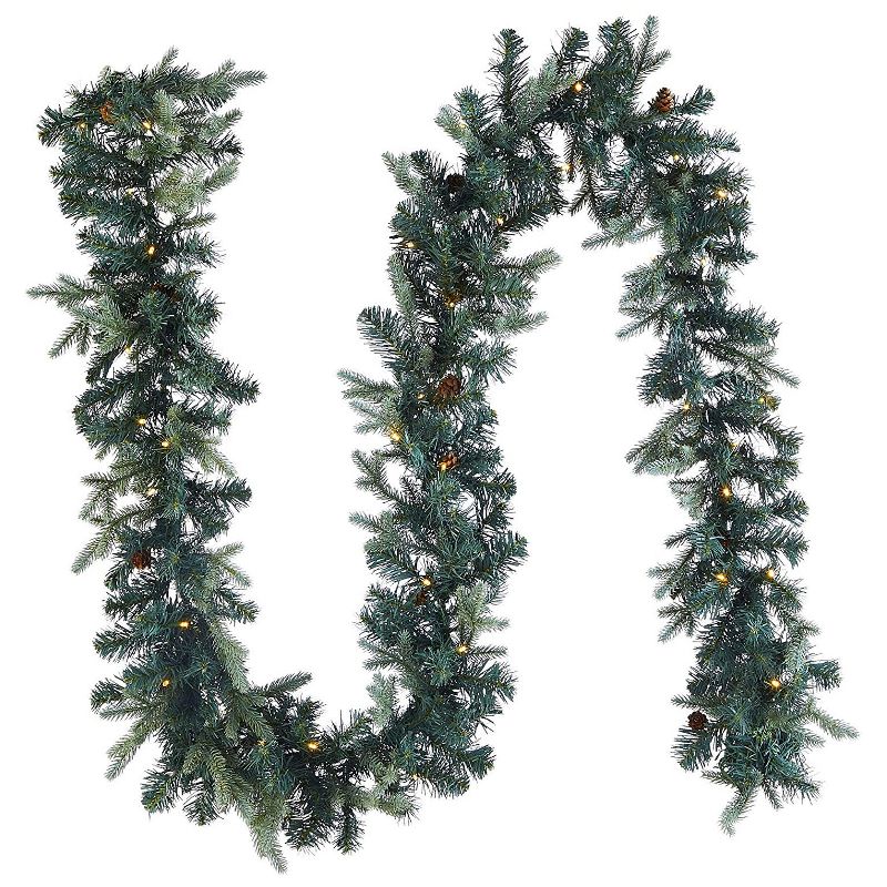 Noma Mini Pinecone 9 Foot Pre Lit 425 PE and PVC Pine Needle Christmas Garland Indoor and Outdoor Home Holiday Mantle Decor